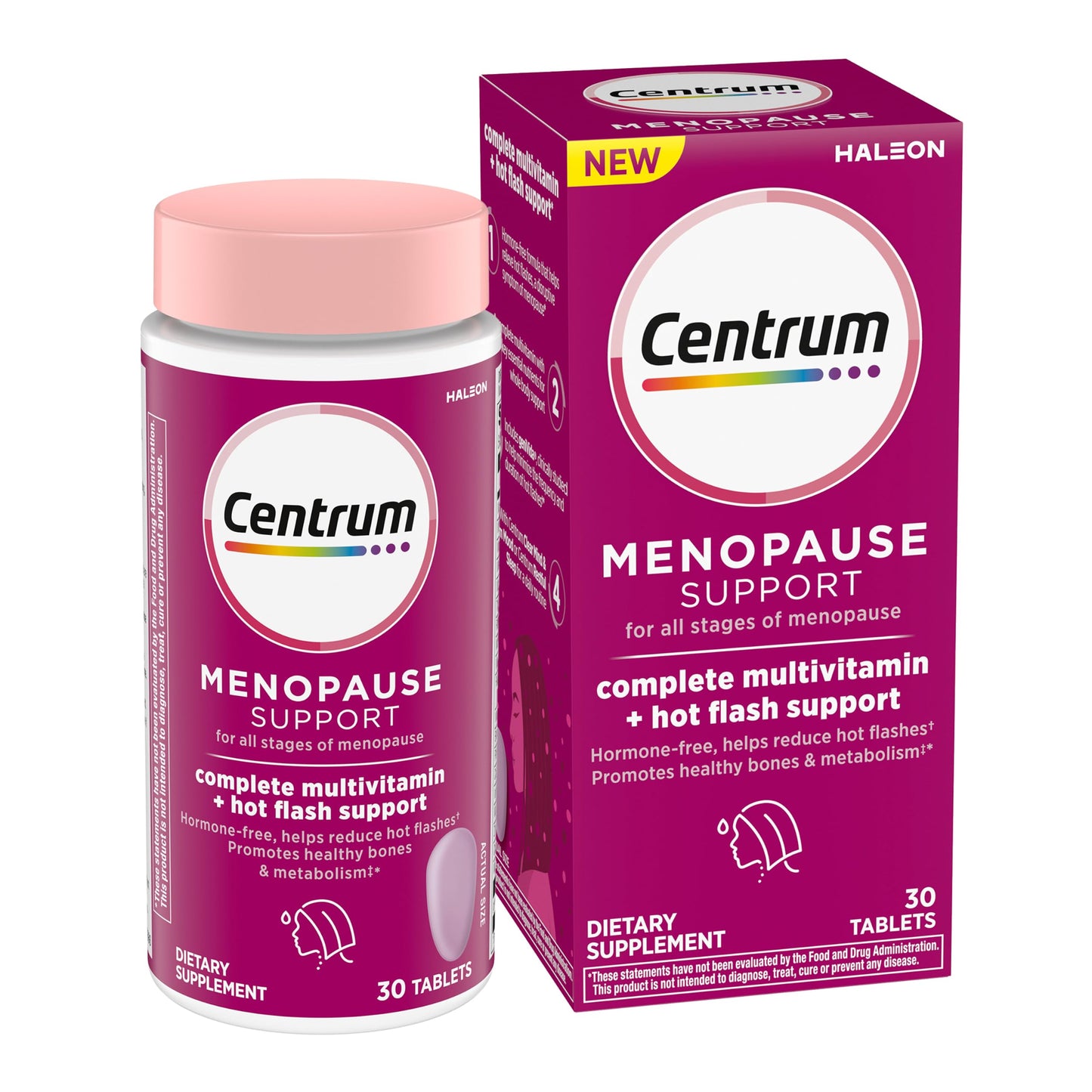 Centrum Complete Multivitamin Supplement + Hot Flash Support Menopause Support Tablets, with Clinically Studied geniVida, 30 Tablets