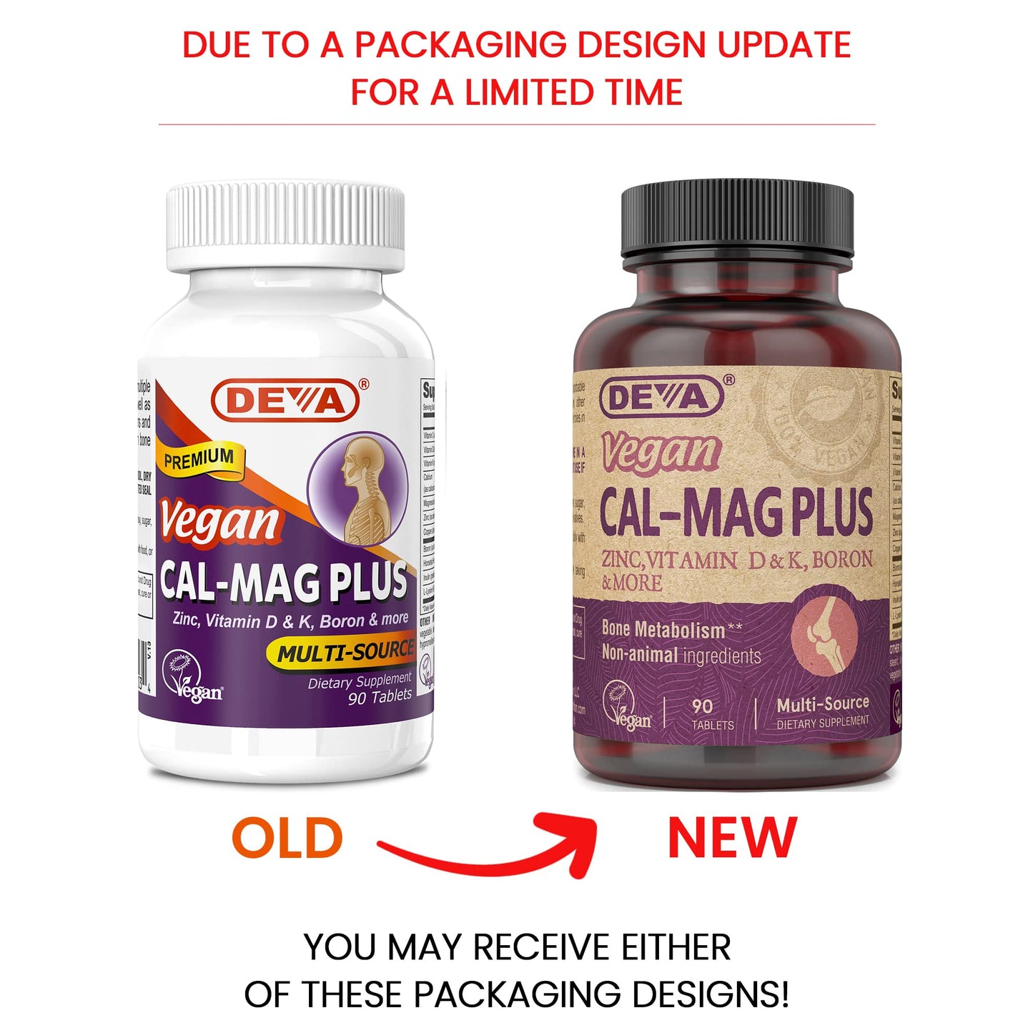 DEVA Vegan Calcium Magnesium Supplement Tablets 180 Count