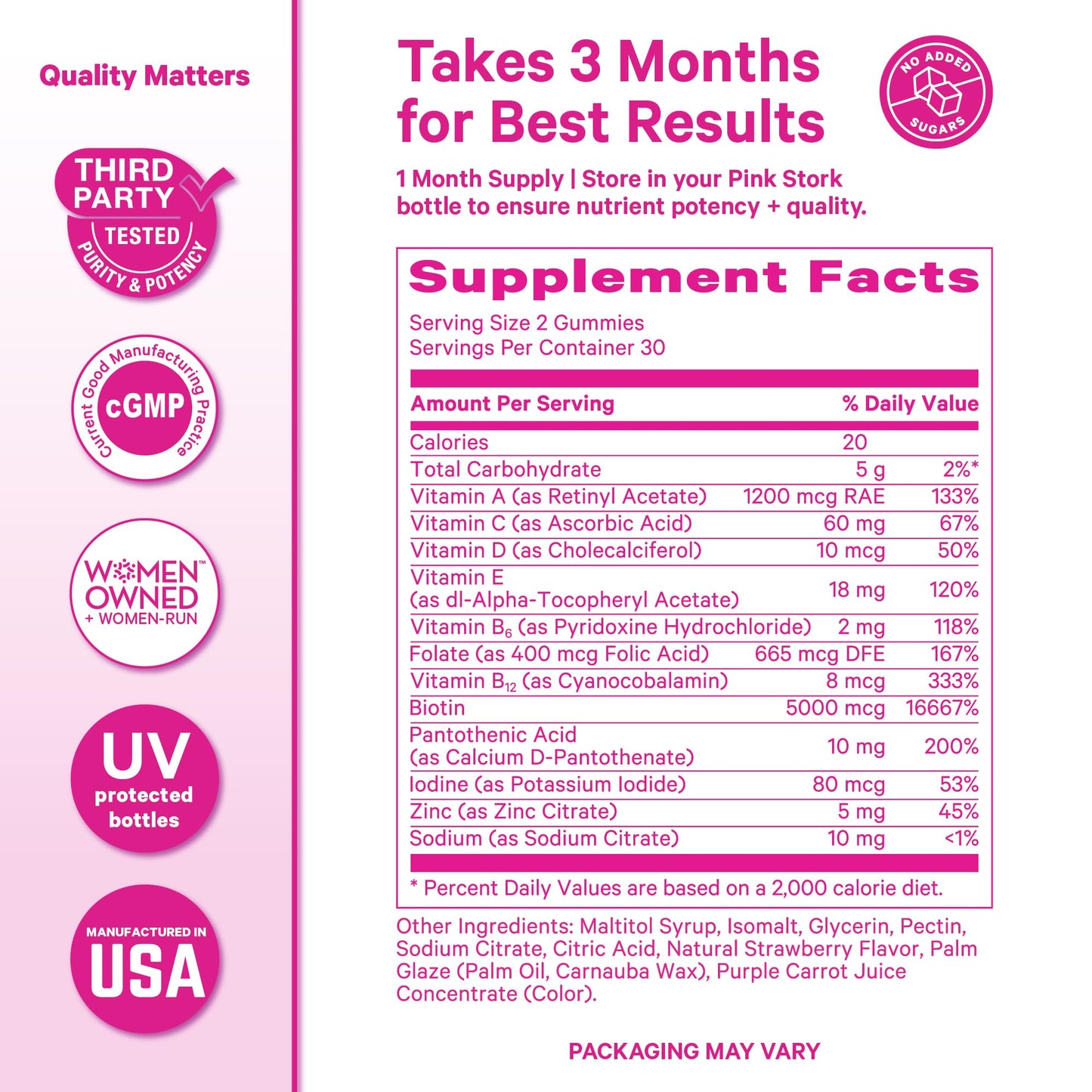 Pink Stork Total Glow Gummies for Women – Hair, Skin & Nails Vitamin with Biotin, Vitamin A, B6, B12, Folate, Zinc & More – 60 Gummies