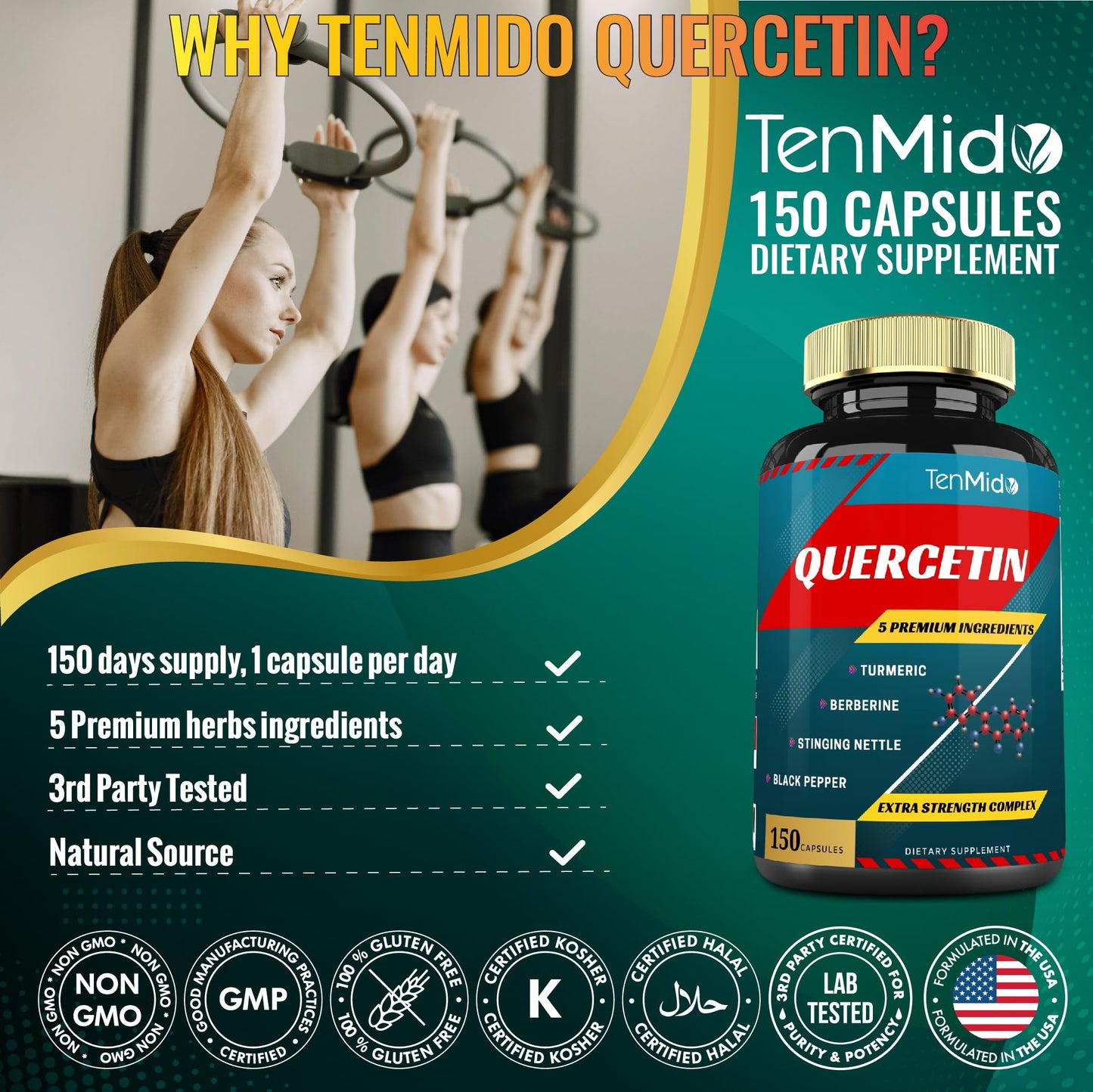 Tenmido Quercetin Supplements Capsules 150 Capsules