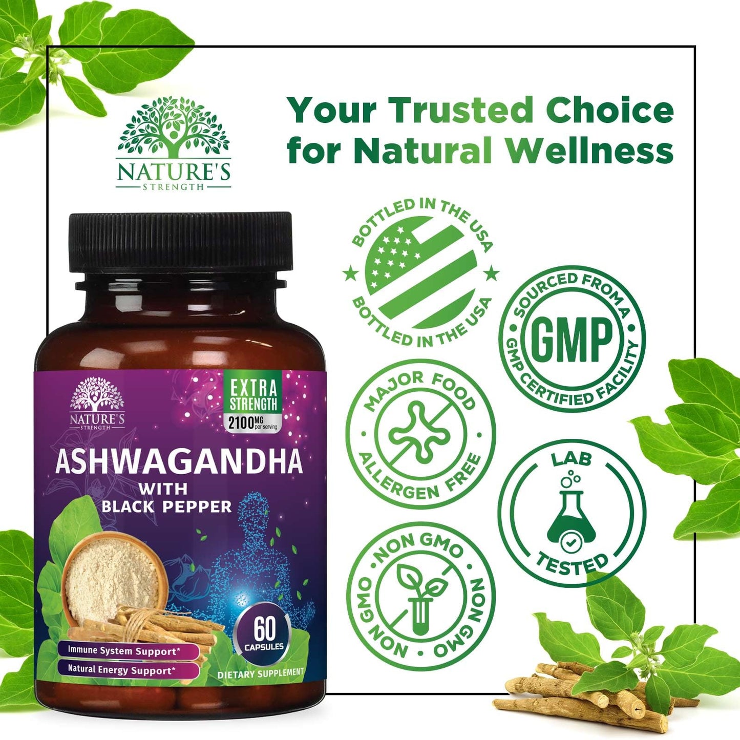 Nature's Strength Ashwagandha Root Extract Capsules, 60 Count