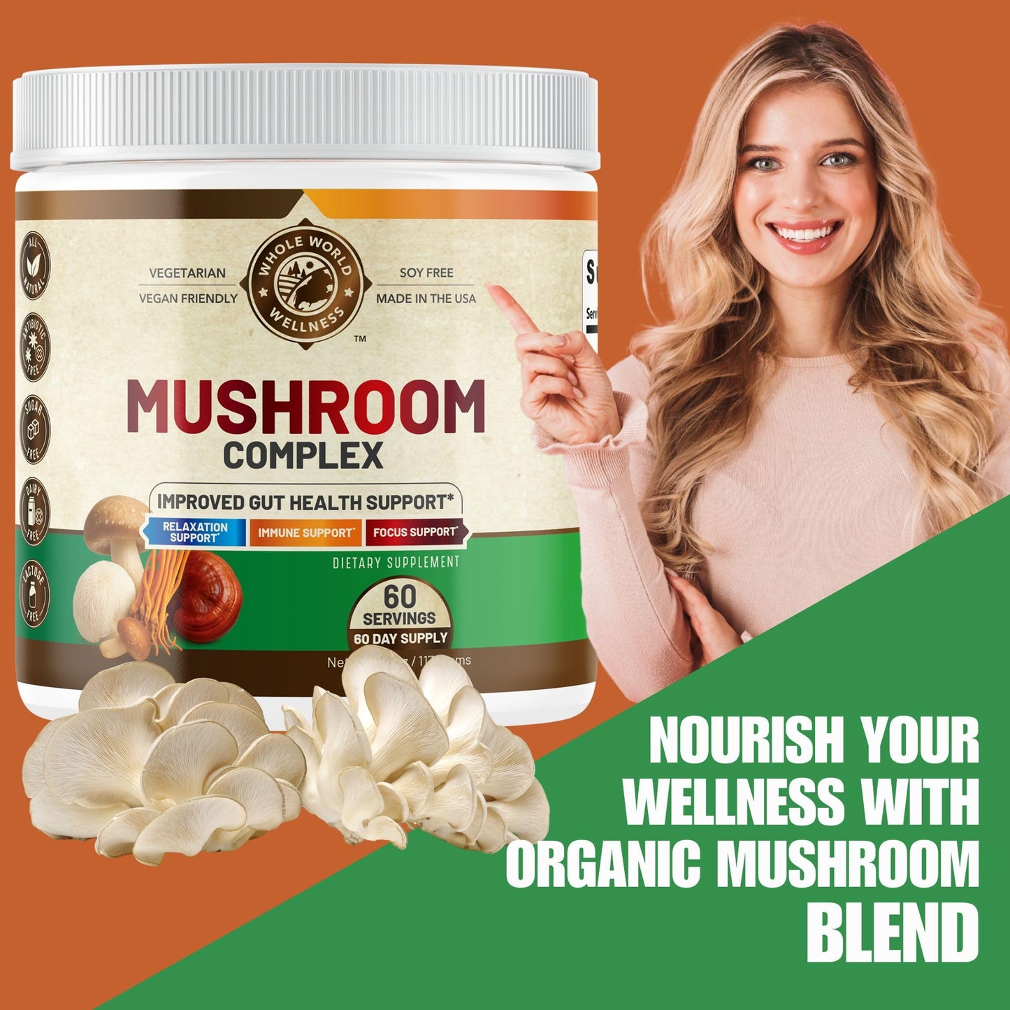 WHOLE WORLD WELLNESS Organic Mushroom Complex Powder 4.2 oz