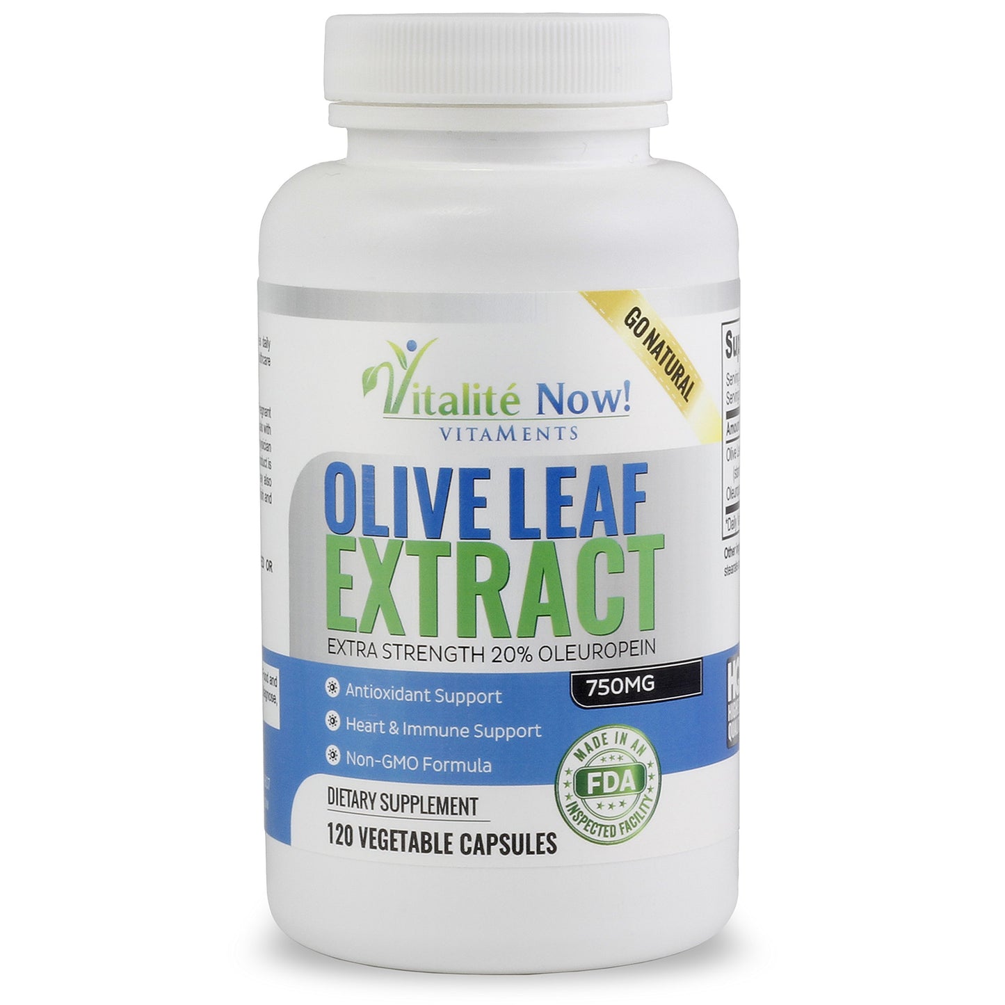 Vitalité Now! Olive Leaf Extract 750mg Capsules 120 Count