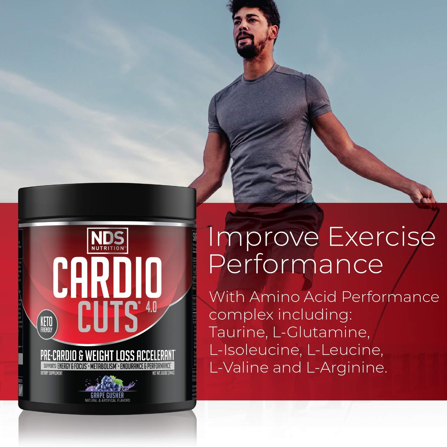 Cardio Cuts NDS Nutrition 4.0 Pre Workout Supplement - Advanced Weight Loss and Pre Cardio Formula with L-Carnitine, CLA, MCTs, L-Glutamine, and Safflower Oil - Grape Powder 8.6 Ounce