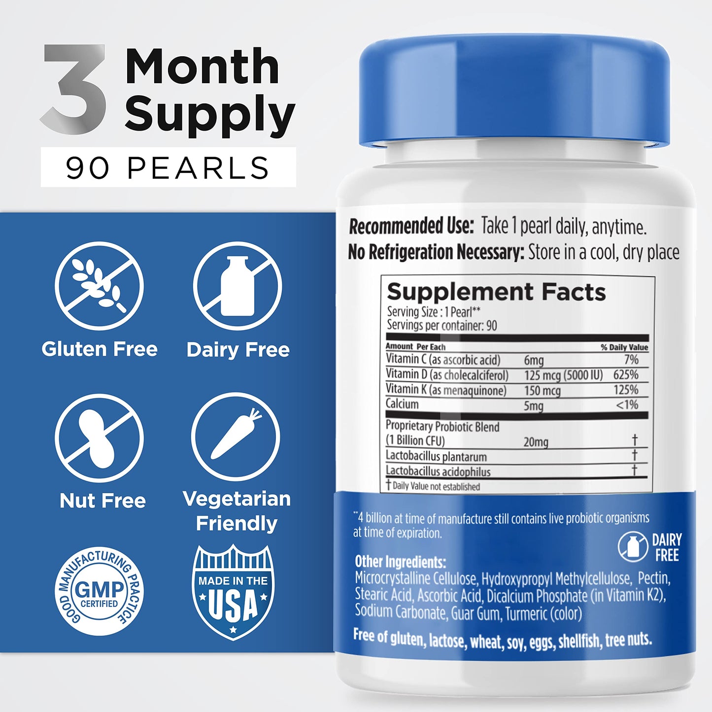 Earth's Pearl Vitamin D3 K2 5000 IU Capsule, 90 Count