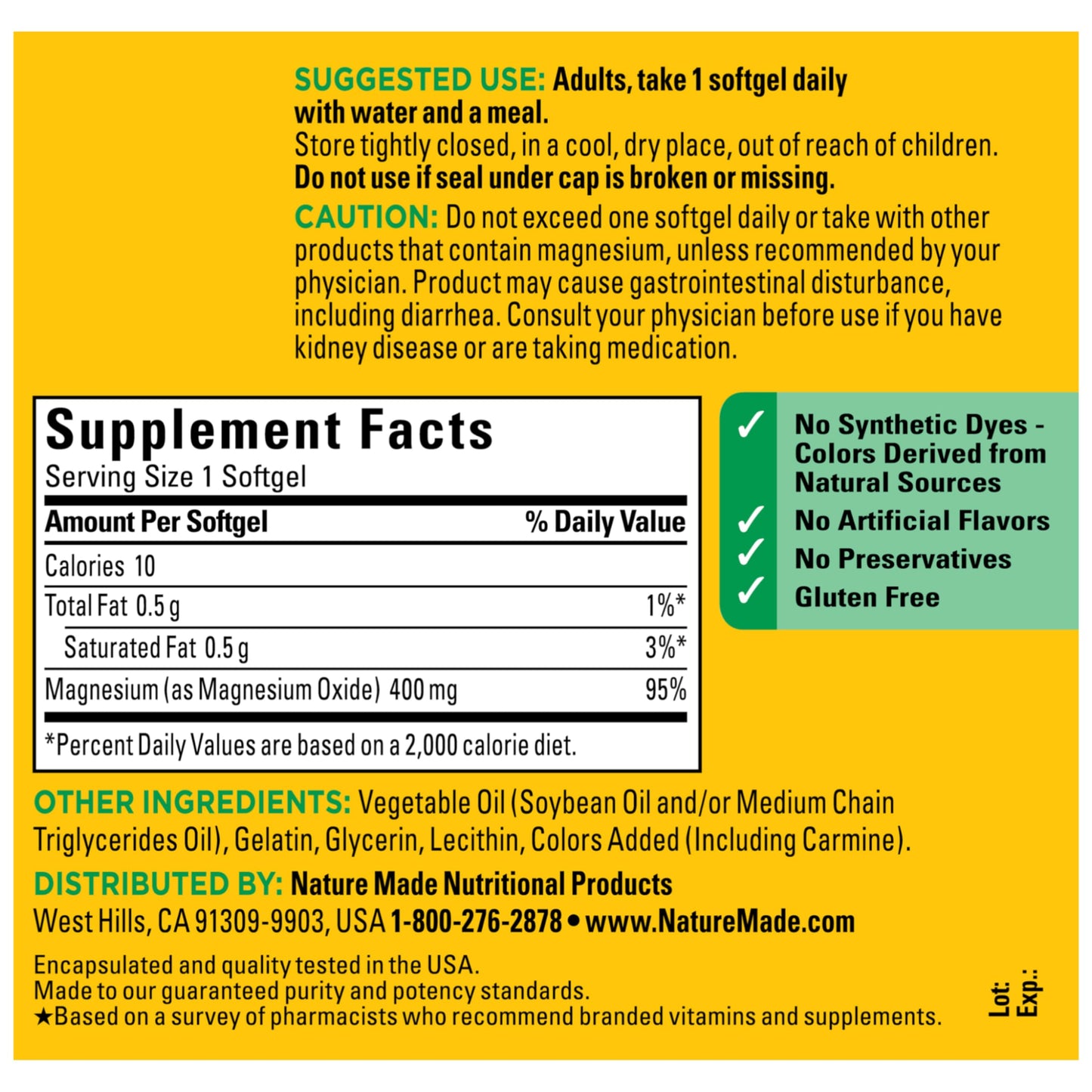 Nature Made Magnesium Oxide 400 mg Softgels, 110 Count