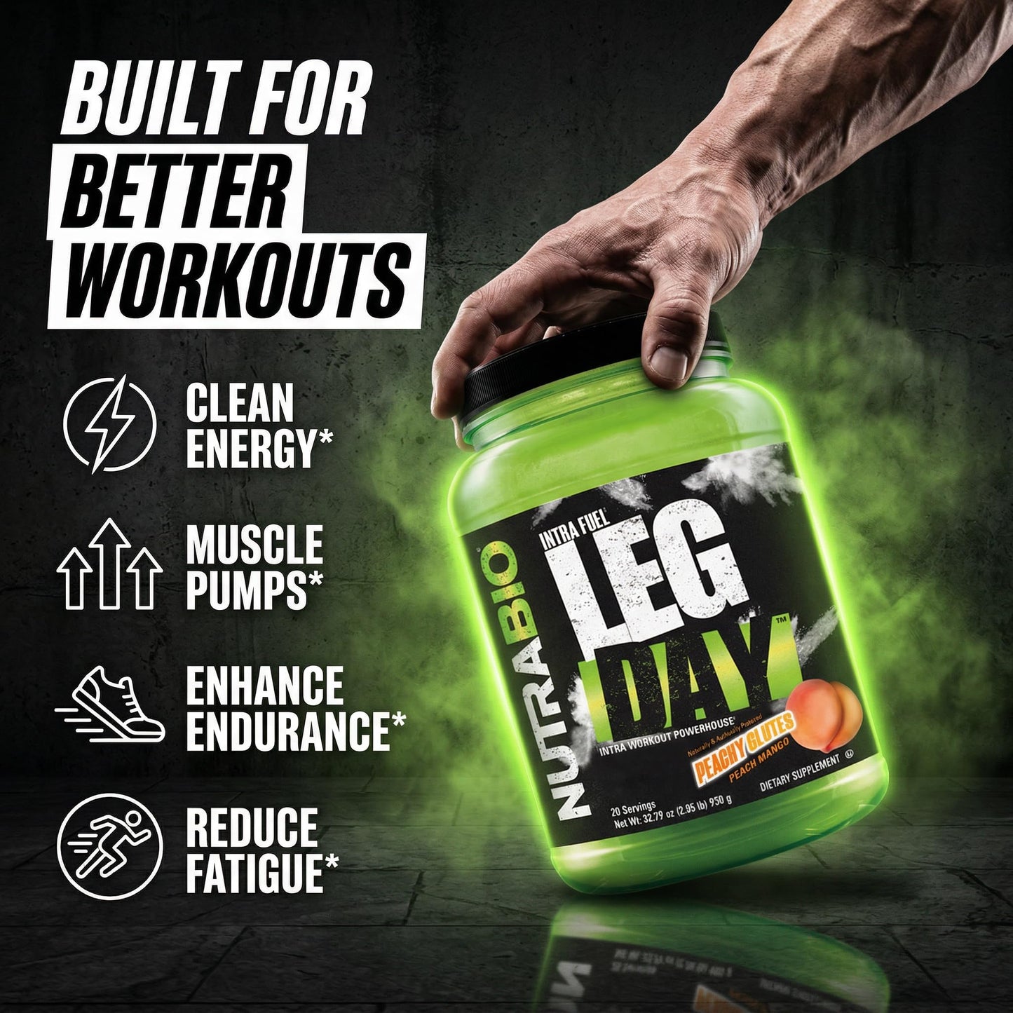 NutraBio Leg Day Intra Workout Powder Peach Mango 32 Servings
