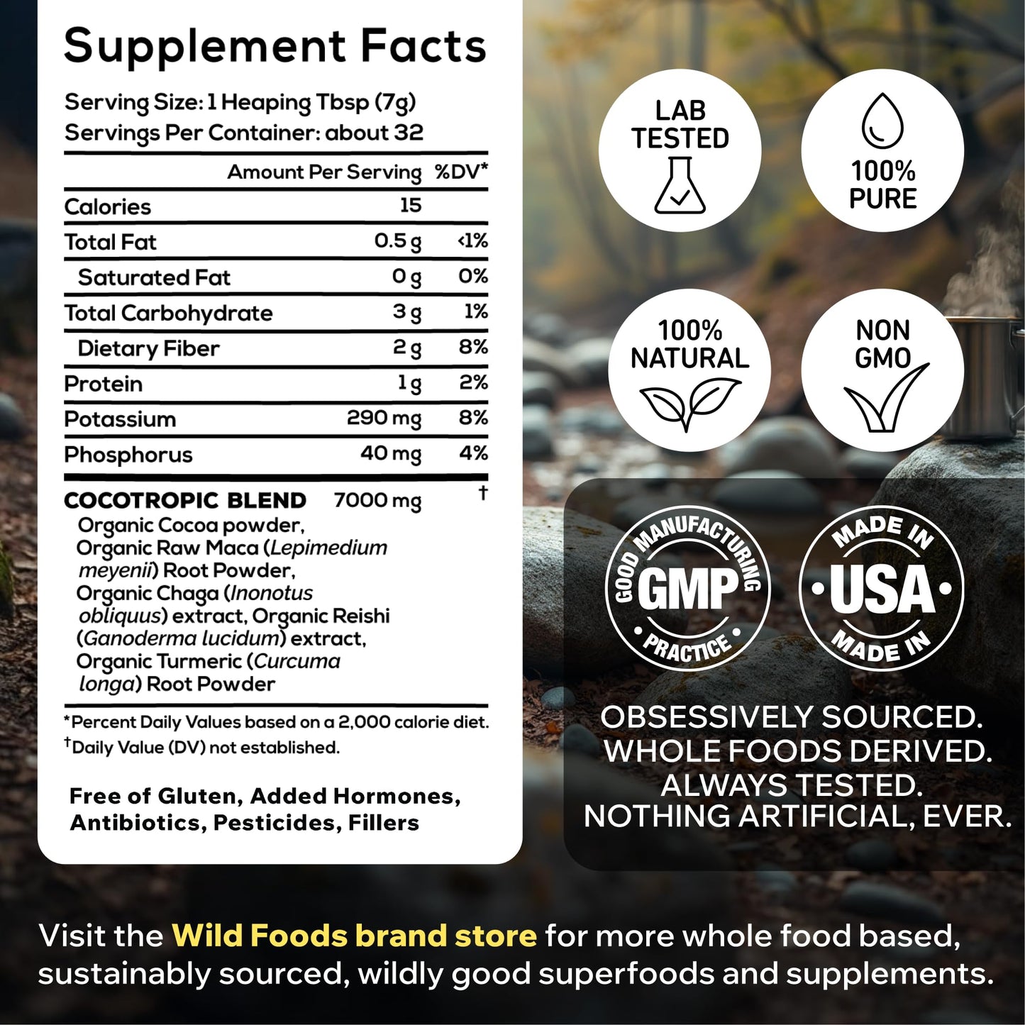Wild Foods Cocotropic Organic Mushroom Cacao Mix & Collagen Peptides Bundle Powder 32