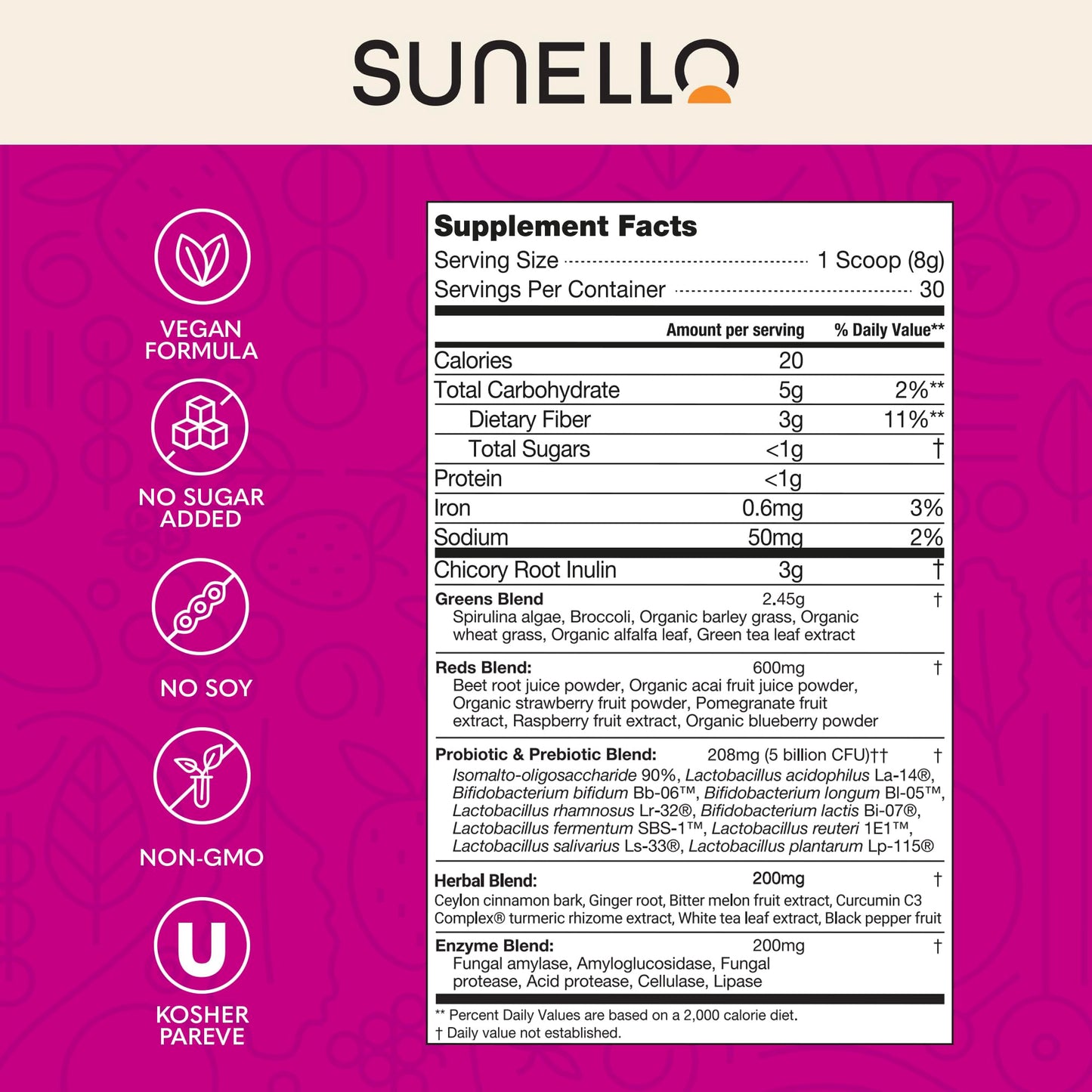 Sunello Super Greens Powder for Women – Metabolism & Weight, Wild Berry, 1 Count