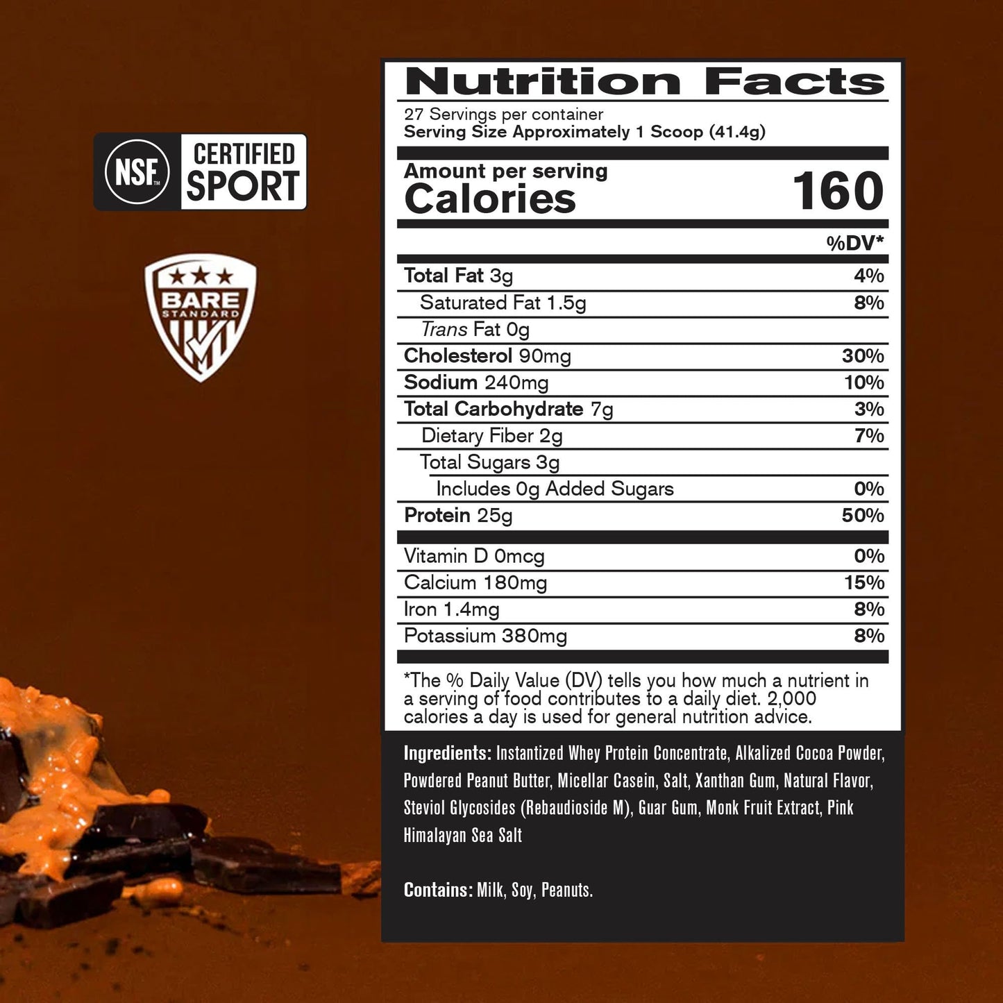 Bare Performance Nutrition BPN Whey Protein + Casein Protein Powder Blend Chocolate Peanut Butter, Powder, 40 Servings