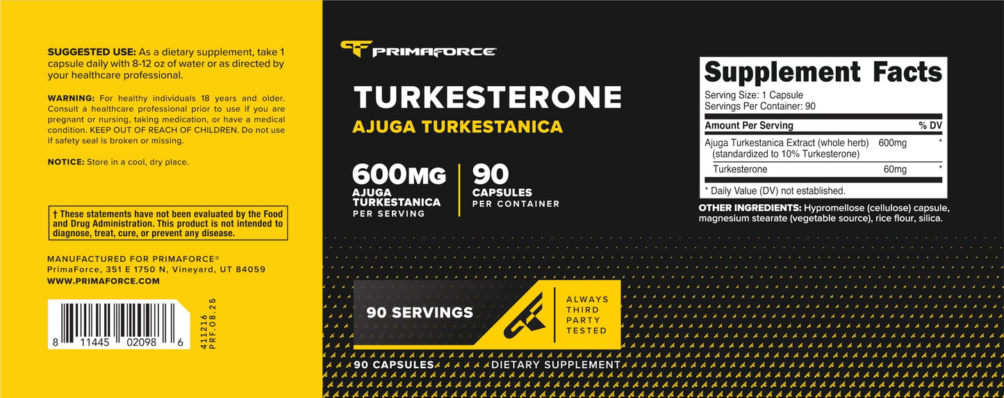 Primaforce Turkesterone 600mg Capsules, 90 Capsules
