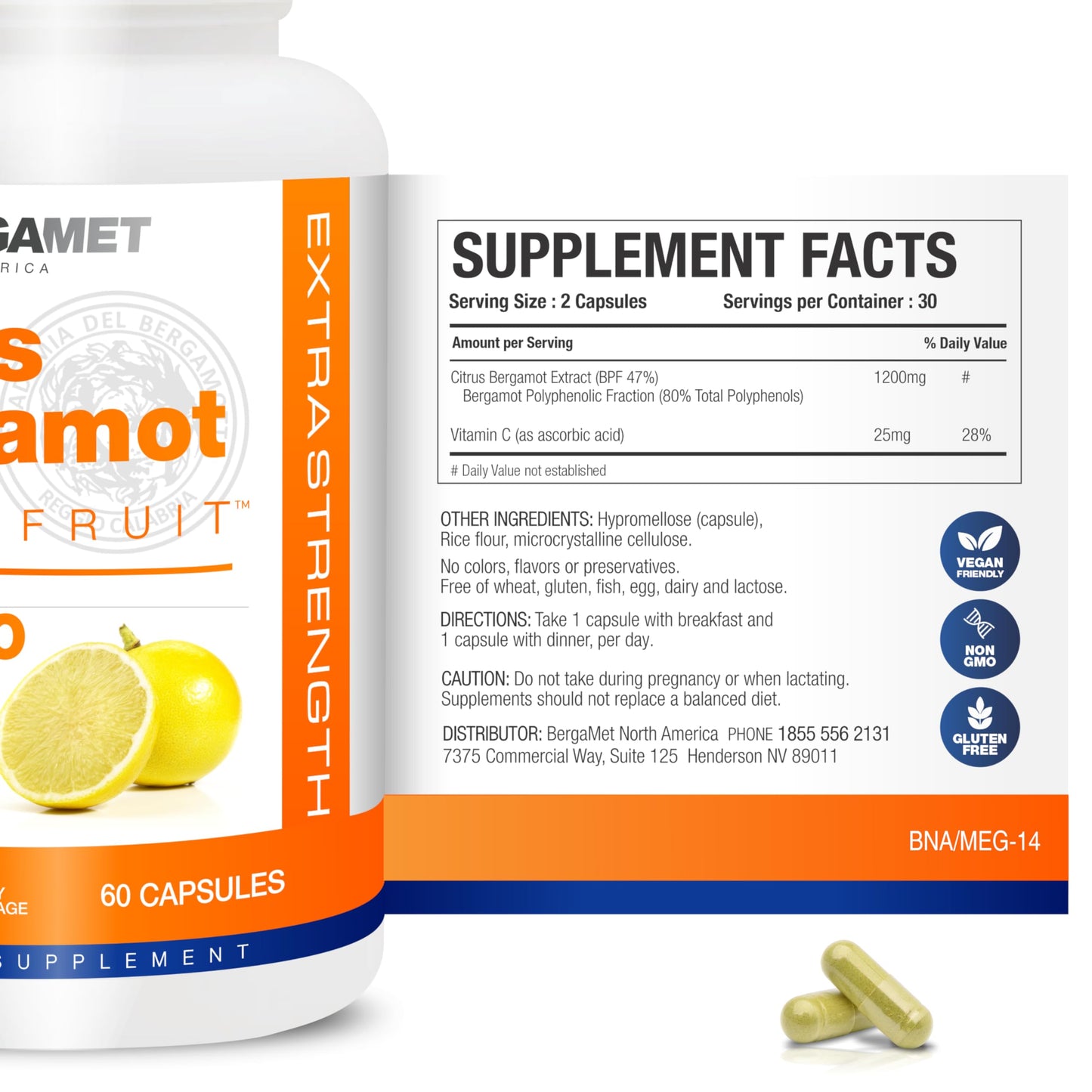 BergaMet Citrus Bergamot Supplement 170:1 Extract Capsule 180
