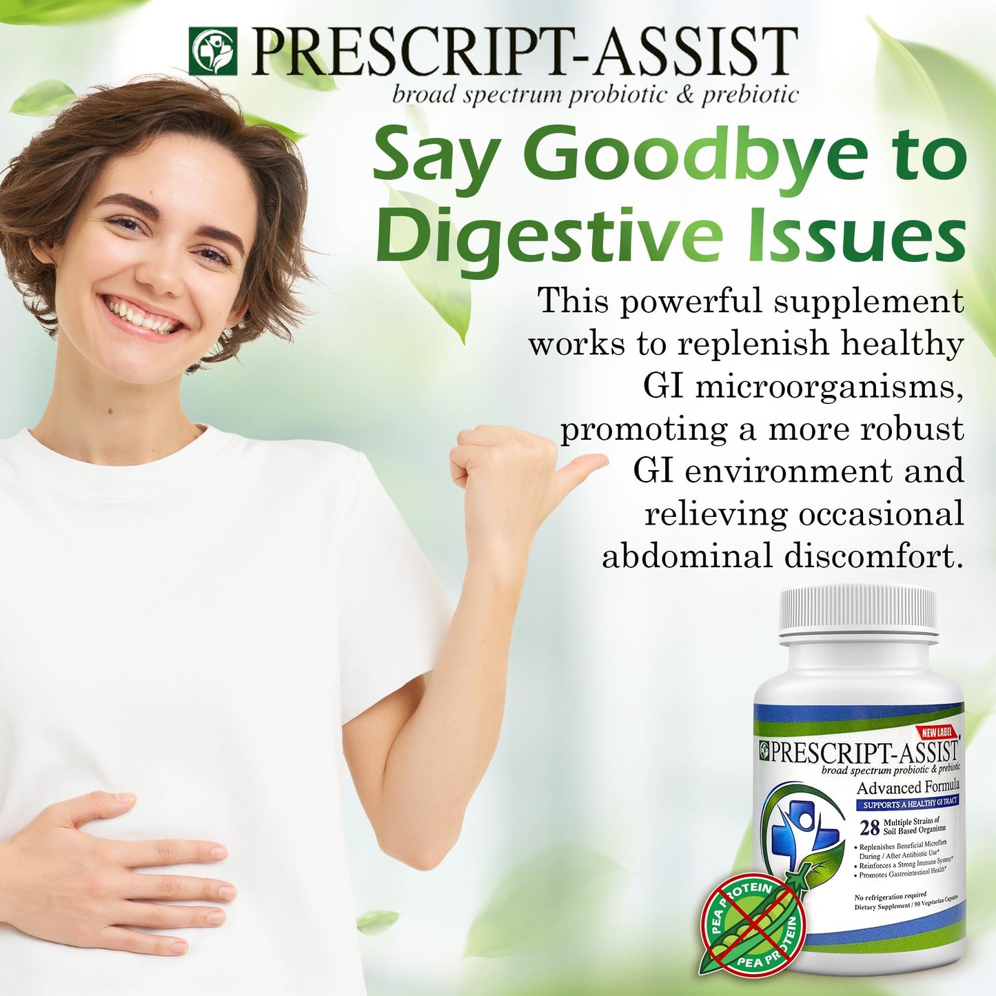 Prescript-Assist Prebiotics & Probiotics for Digestive & Immune Health with No Pea Protein for Quick Absorption - Advanced Plant-Based, Vegan, 90 Capsules