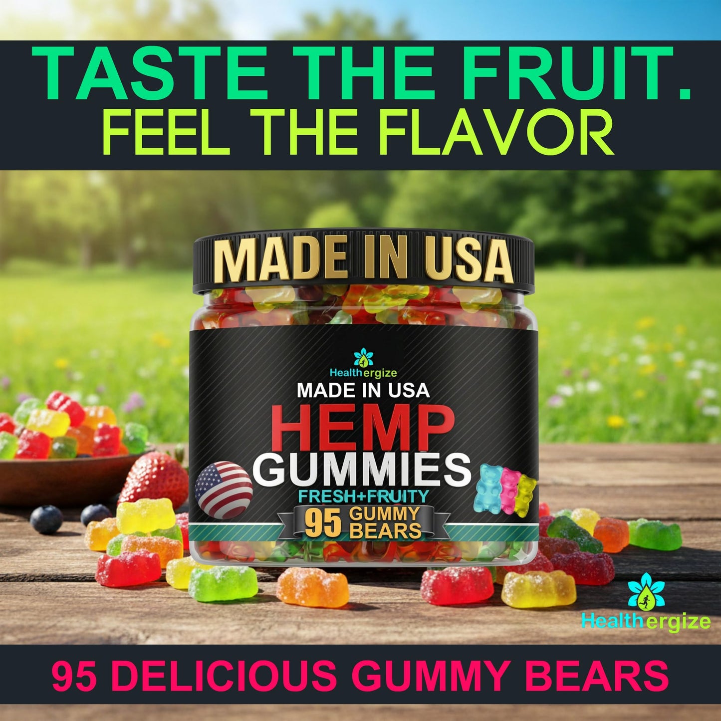 Healthergize Hemp Gummies for Sleep Edibles, Peace and Relaxation, Hempseed Oil Infused Gummy Bears, Natural Omega, Capsule, 95 Count