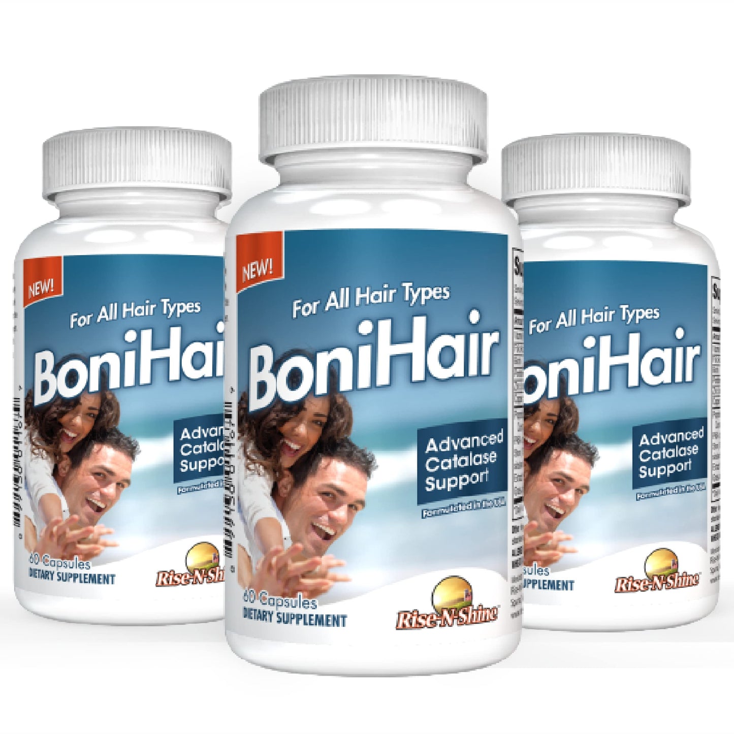 Rise-N-Shine BoniHair Catalase Supplement for Vibrant, Youthful Hair Support - 10,000 IU Catalase with Saw Palmetto, Biotin, Fo-Ti, PABA, 180 Capsules