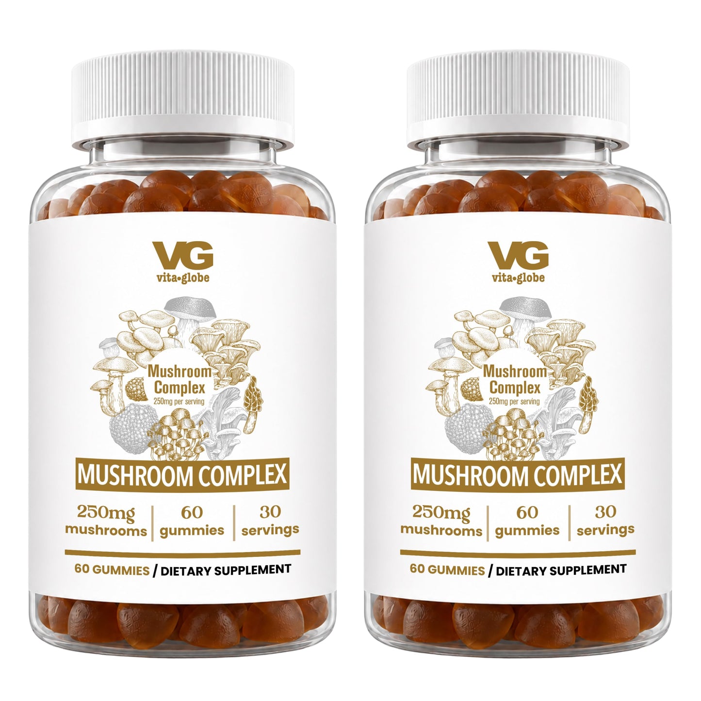 VITA GLOBE Mushroom Complex Lions Mane, Reishi & Chaga, Non-GMO, 120 Gummies