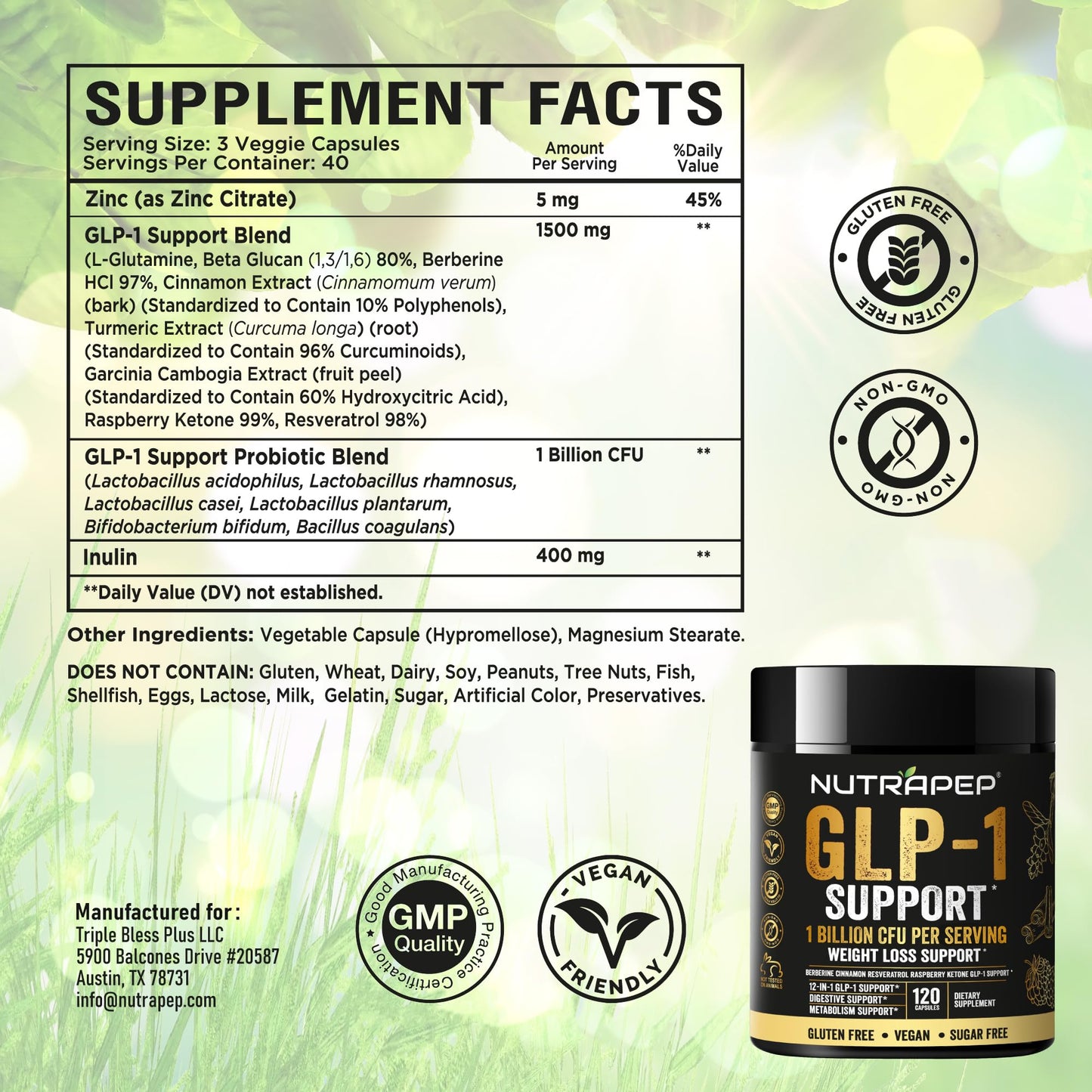 NutraPep GLP-1 Support Probiotic Weight Loss Supplement with Berberine Capsule 120 Count
