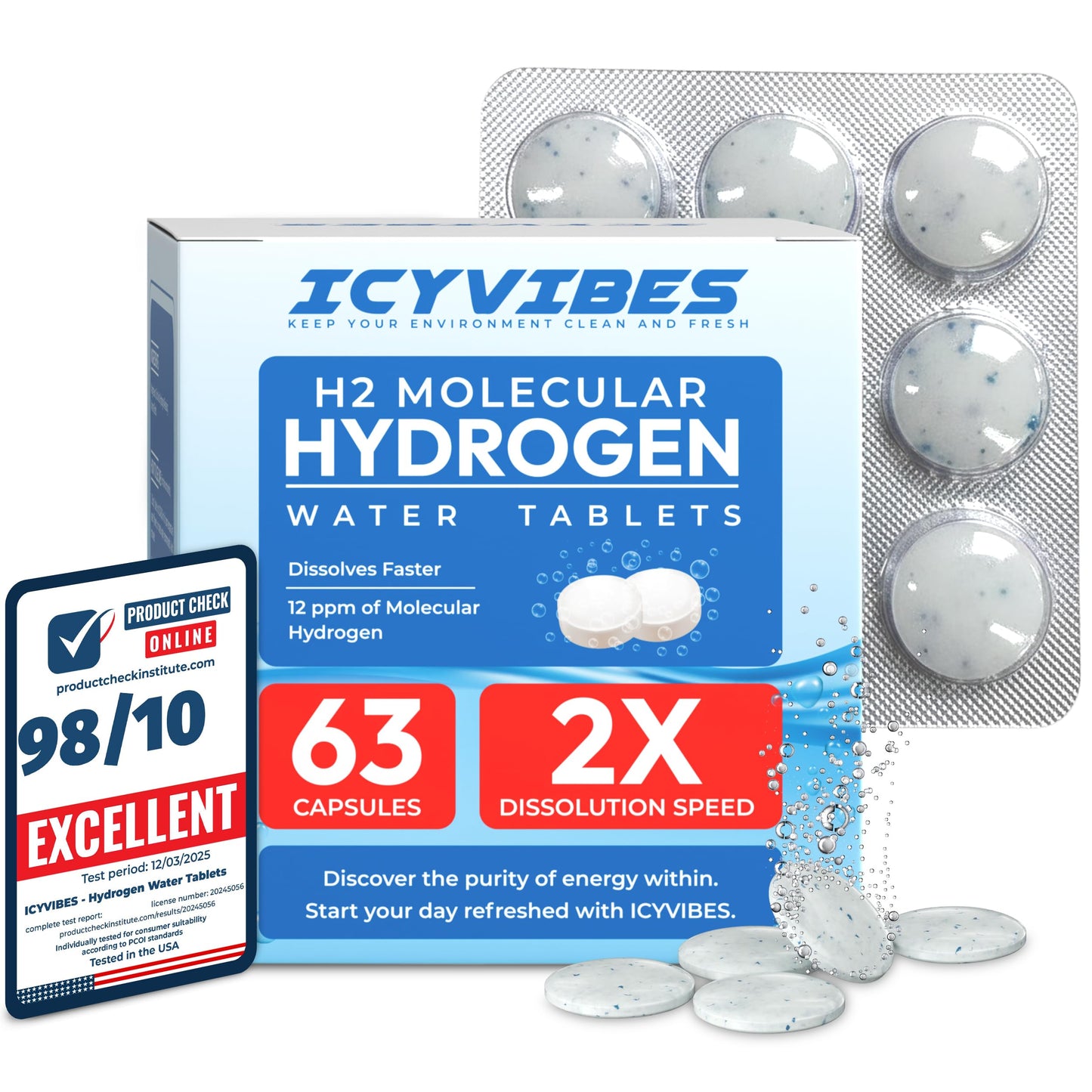 ICYVIBES Mineral Hydrogen Water Tablets with Magnesium, 60 Tablets