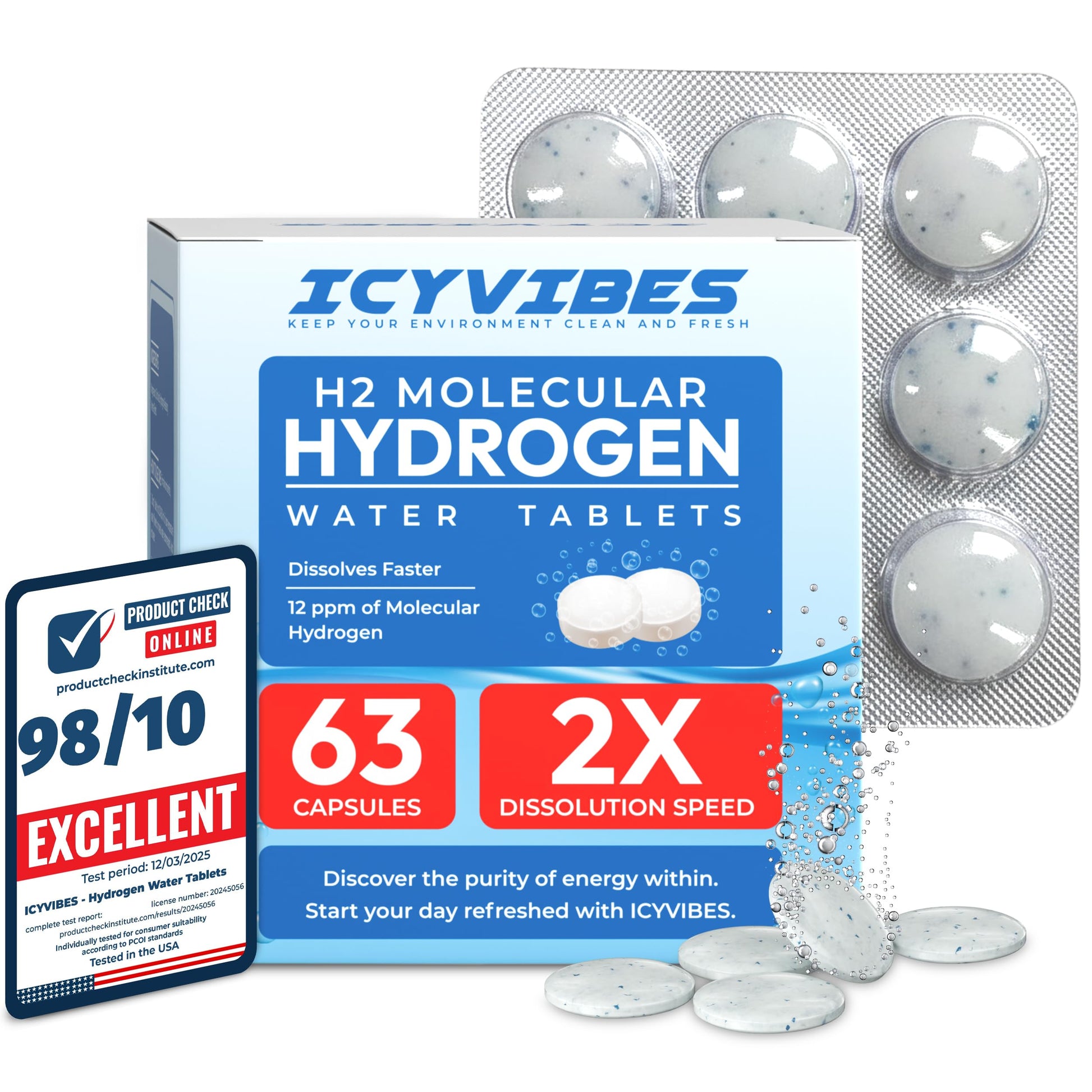 ICYVIBES Mineral Hydrogen Water Tablets with Magnesium, 60 Tablets