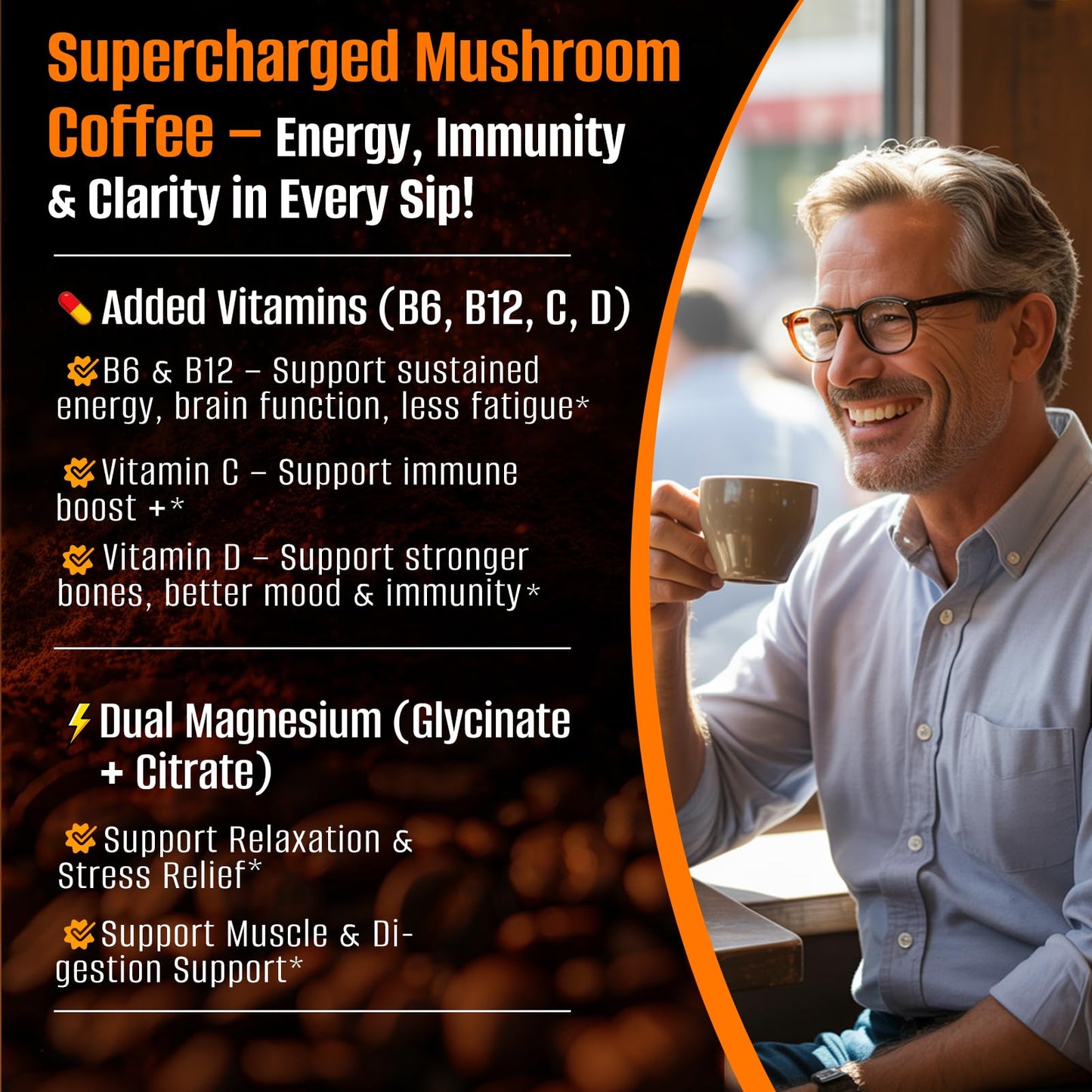 FORTISCA Mushroom Coffee 10 in 1 with Lion's Mane, Cordyceps, Turkey Tail & Other, Ashwagandha Magnesium Multivitamins Instant Coffee Powder, 6.35 oz