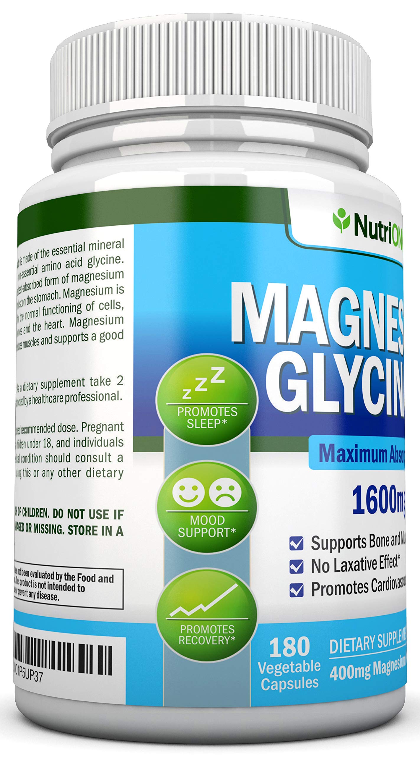 NutriONN Magnesium Glycinate 1600 mg Capsules 180 Count