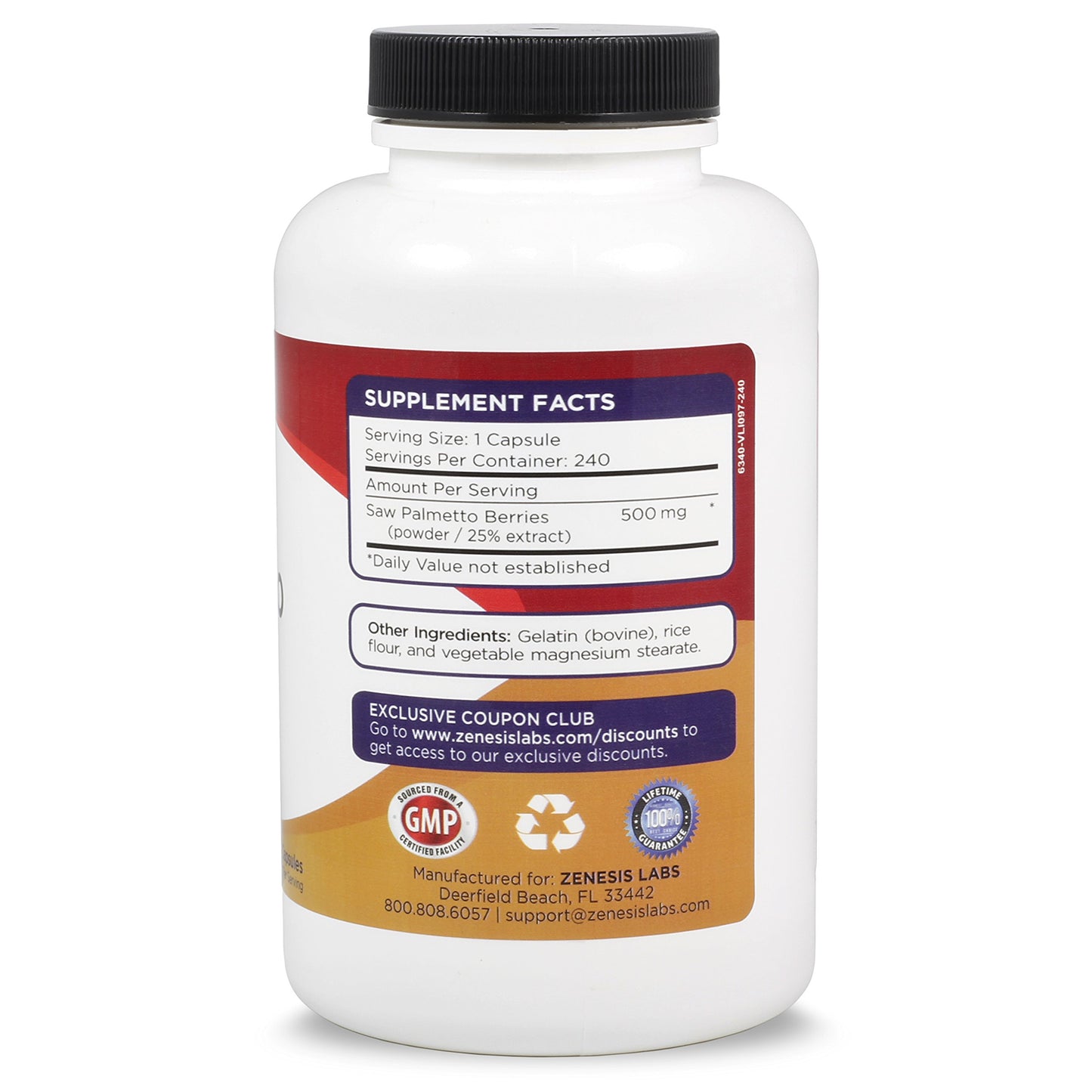 Zenesis Labs Saw Palmetto Extract Capsules 500mg per Capsule, 240 Count