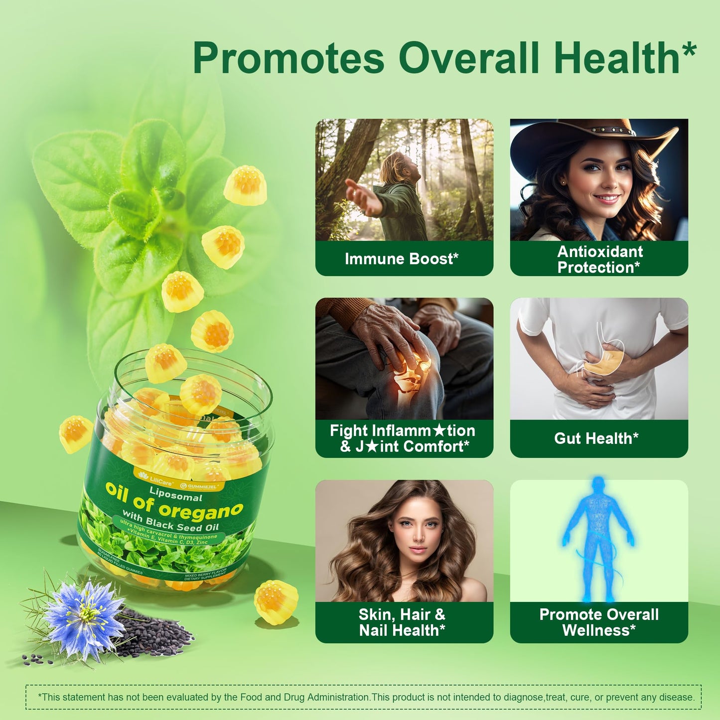 LILICARE Oil of Oregano with Black Seed Oil Gummies, 120 Gummies