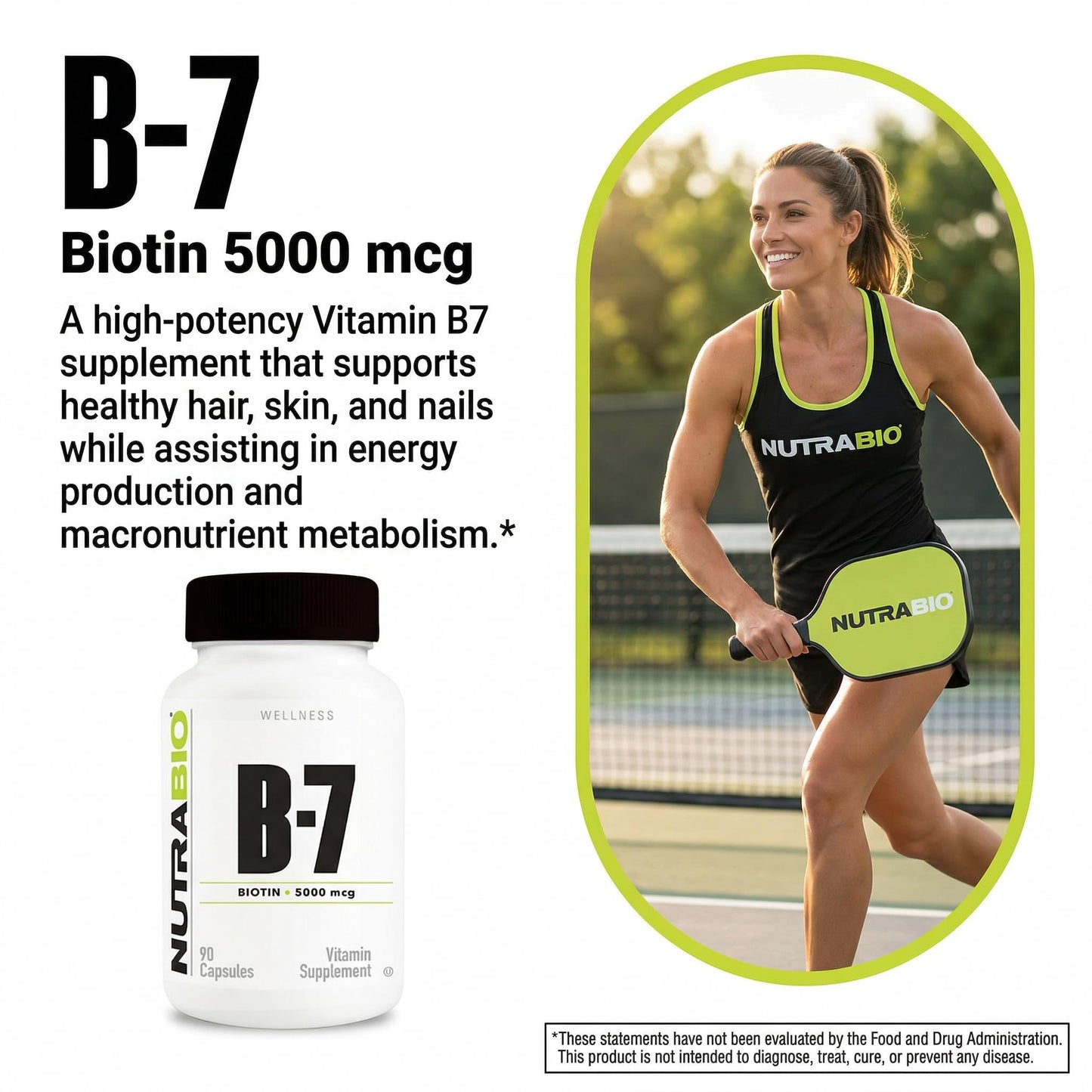 NutraBio Biotin (Vitamin B-7) Supplement Capsule, 1 Count