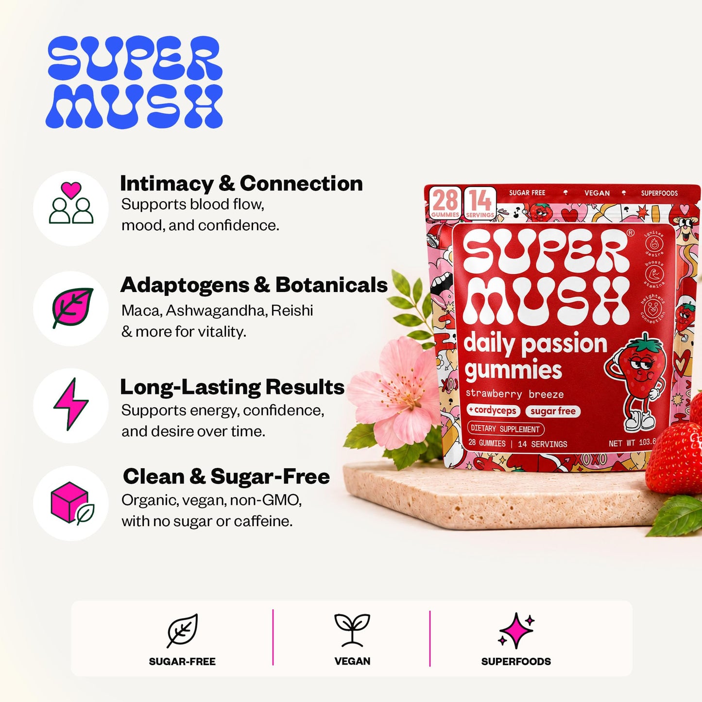 SuperMush Daily Passion Gummies 28 Count