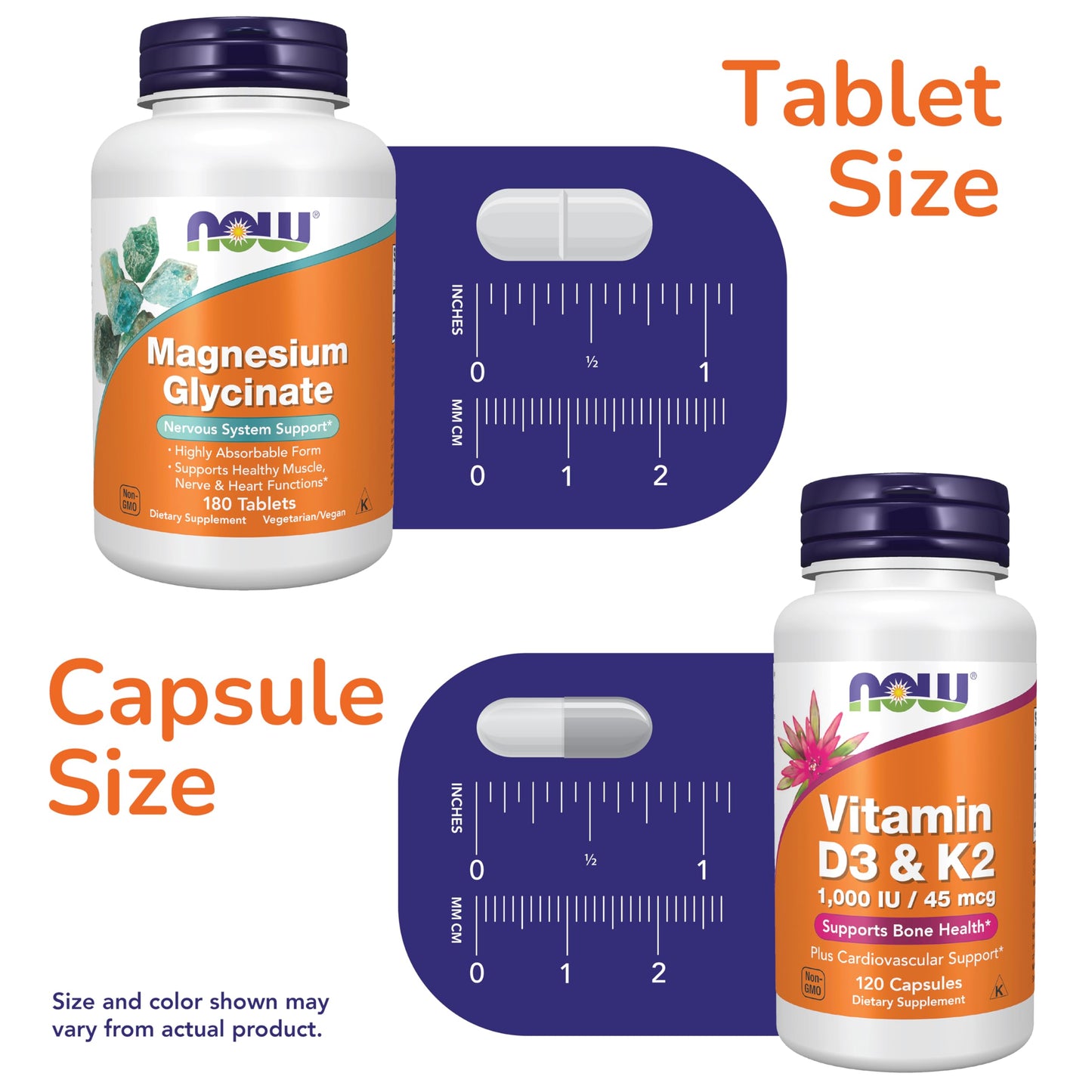 NOW Foods Metabolic Support Bundle Magnesium Glycinate + Vitamin D3 K2, 300 Capsules