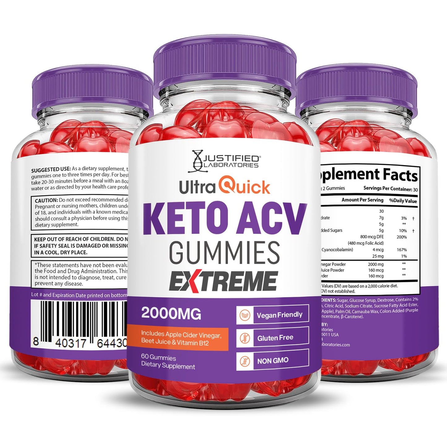 Justified Laboratories Ultra Quick Keto ACV Gummies Extreme (2000 mg) 300 Gummies