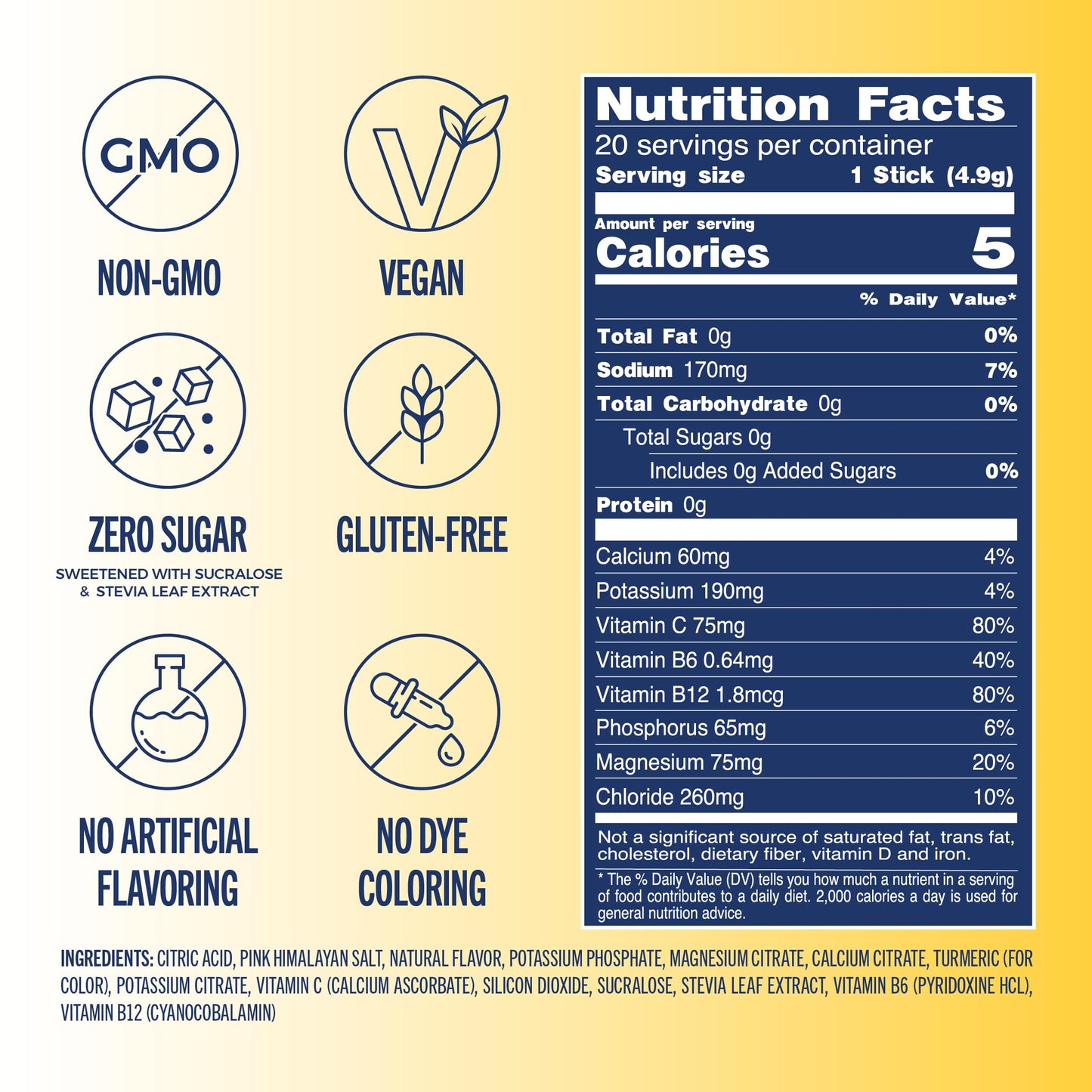 TREVI Electrolytes Powder Packets, Sugar Free Hydration, Lemonade, Powder, 20 Servings