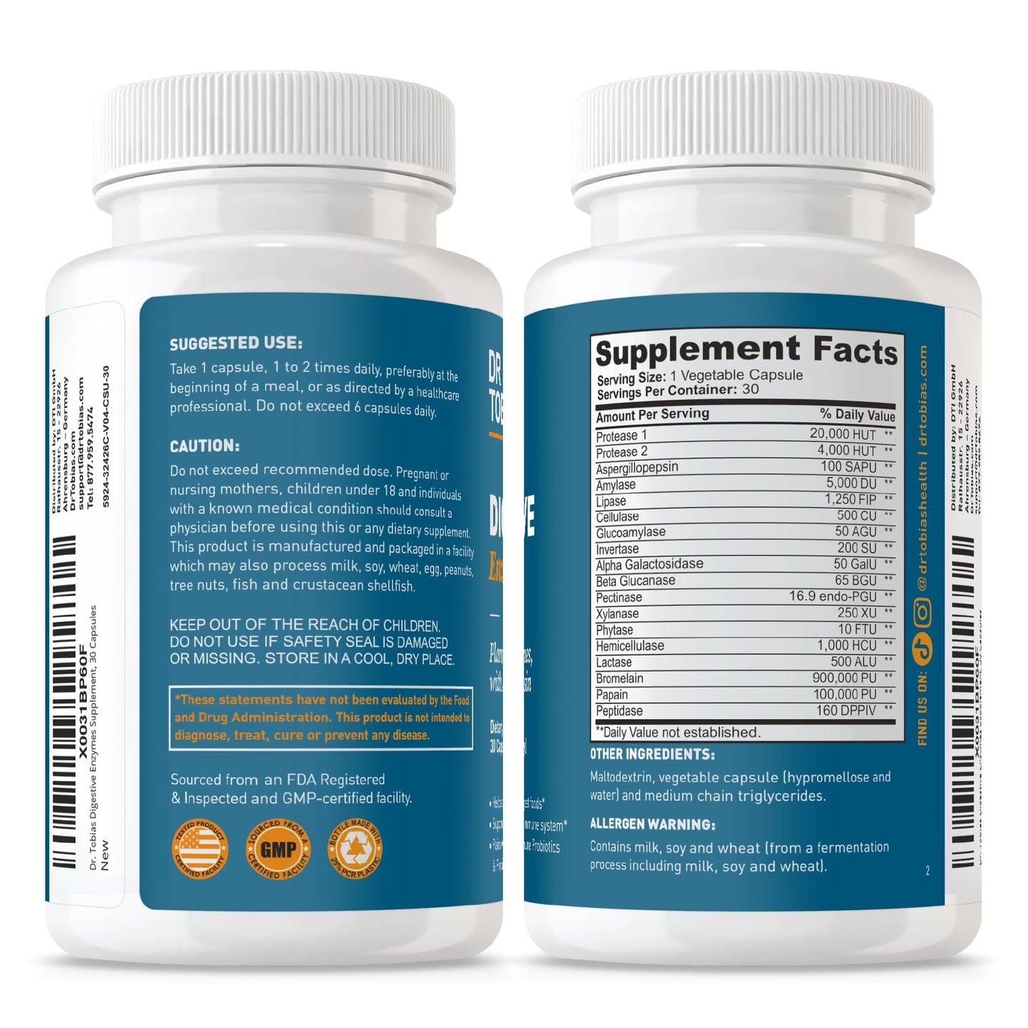 Dr. Tobias Digestive Enzymes 18-Enzyme Blend Capsule, 30 Count