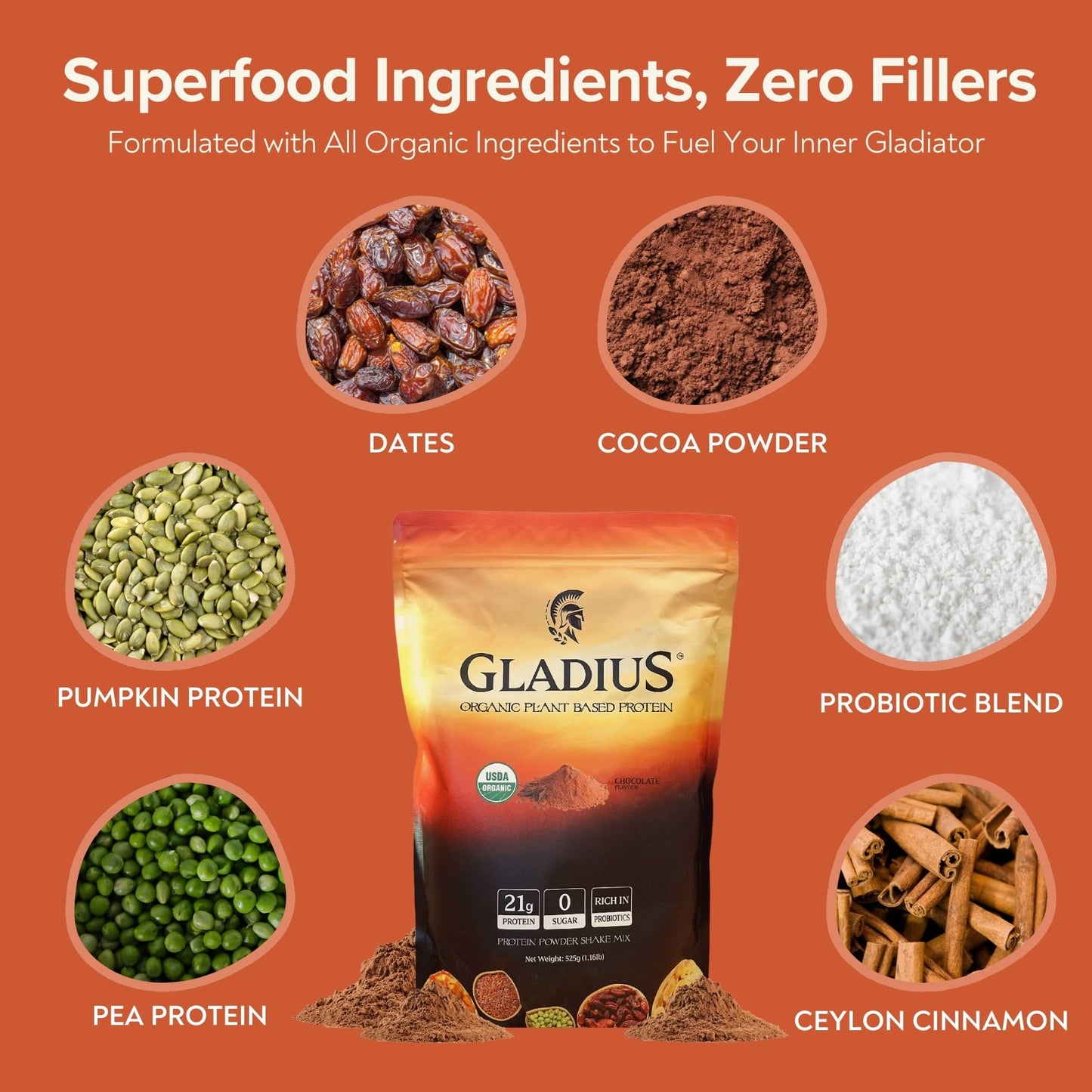 GLADIUS Organic Plant Based Protein Powder Chocolate 19 Servings