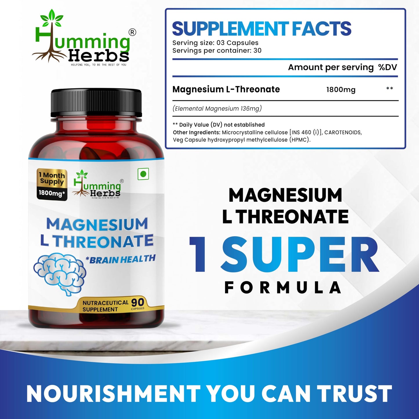 Humming Herbs Magnesium L-Threonate Capsule 90 Count
