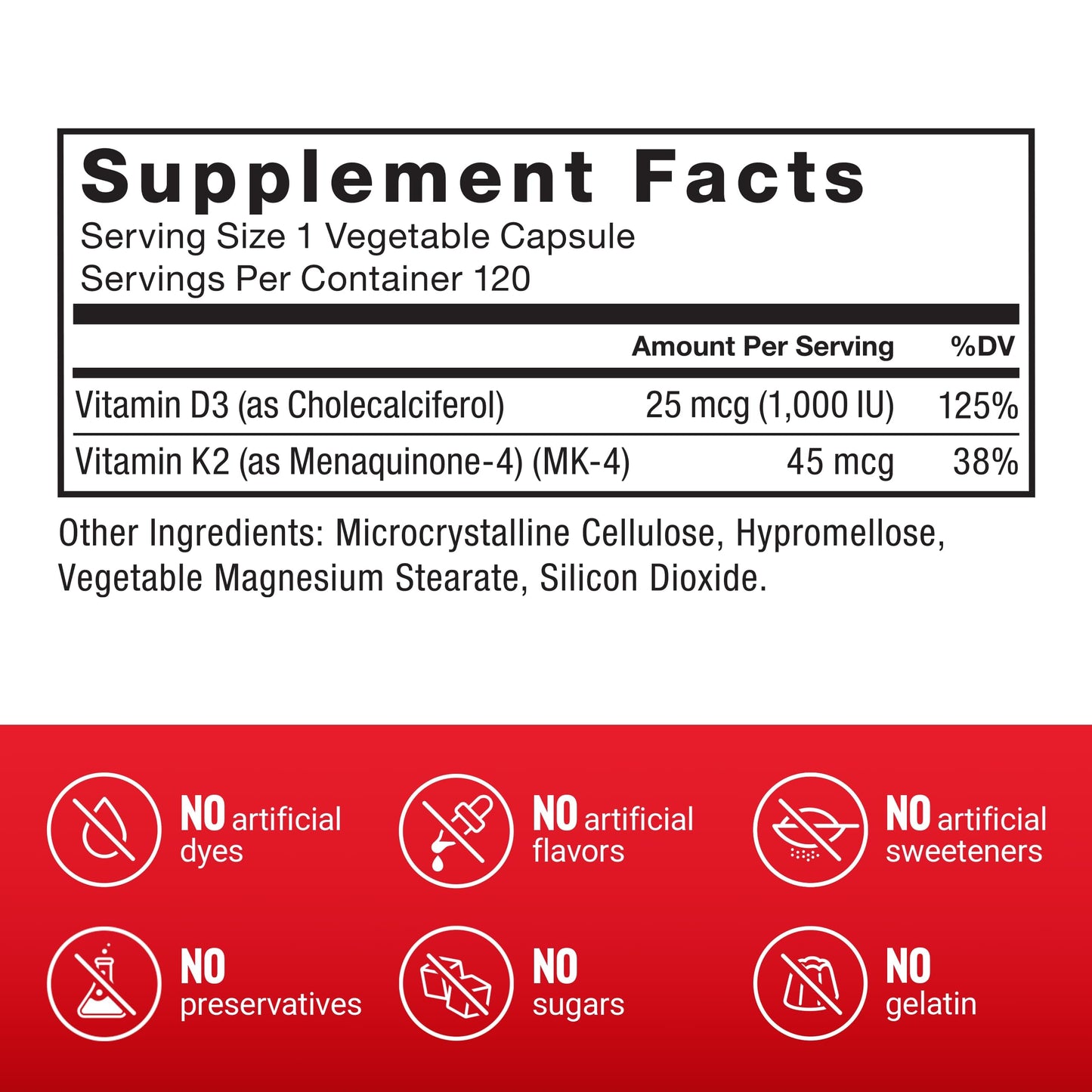 Force Factor Vitamin D3 K2 Capsules, 120 Count