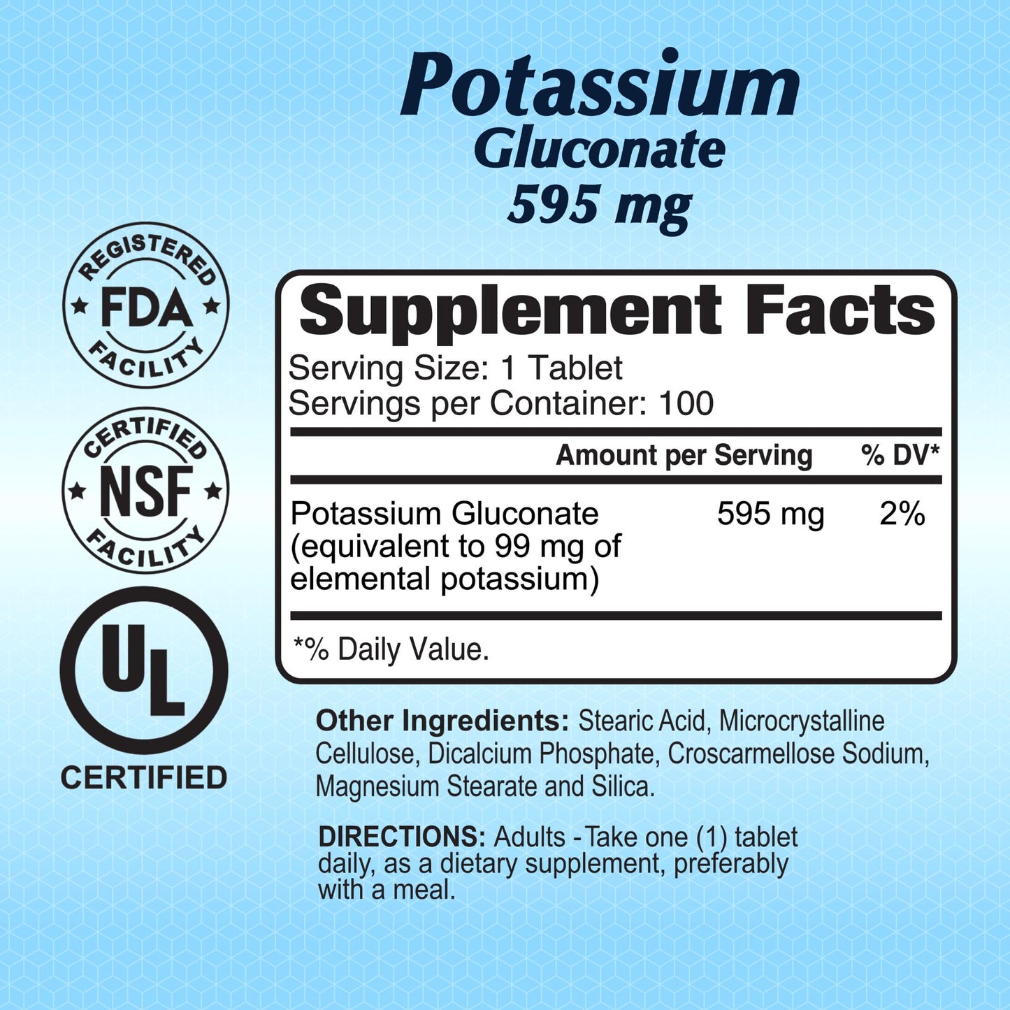 ALFA VITAMINS Potassium Gluconate 595 Mg 100 Tablets