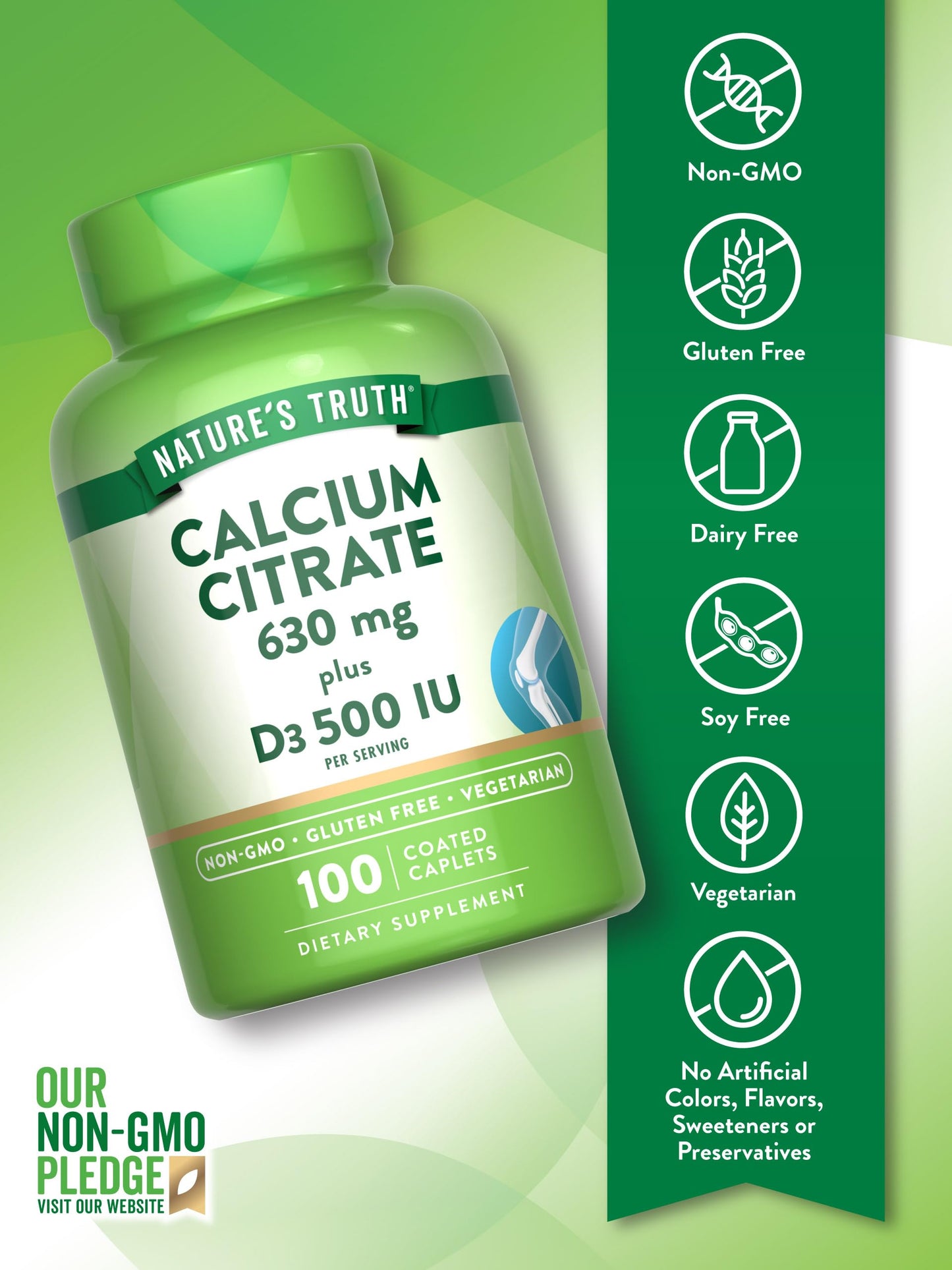 Nature's Truth Calcium Citrate with Vitamin D3 Caplets, 100 Caplets