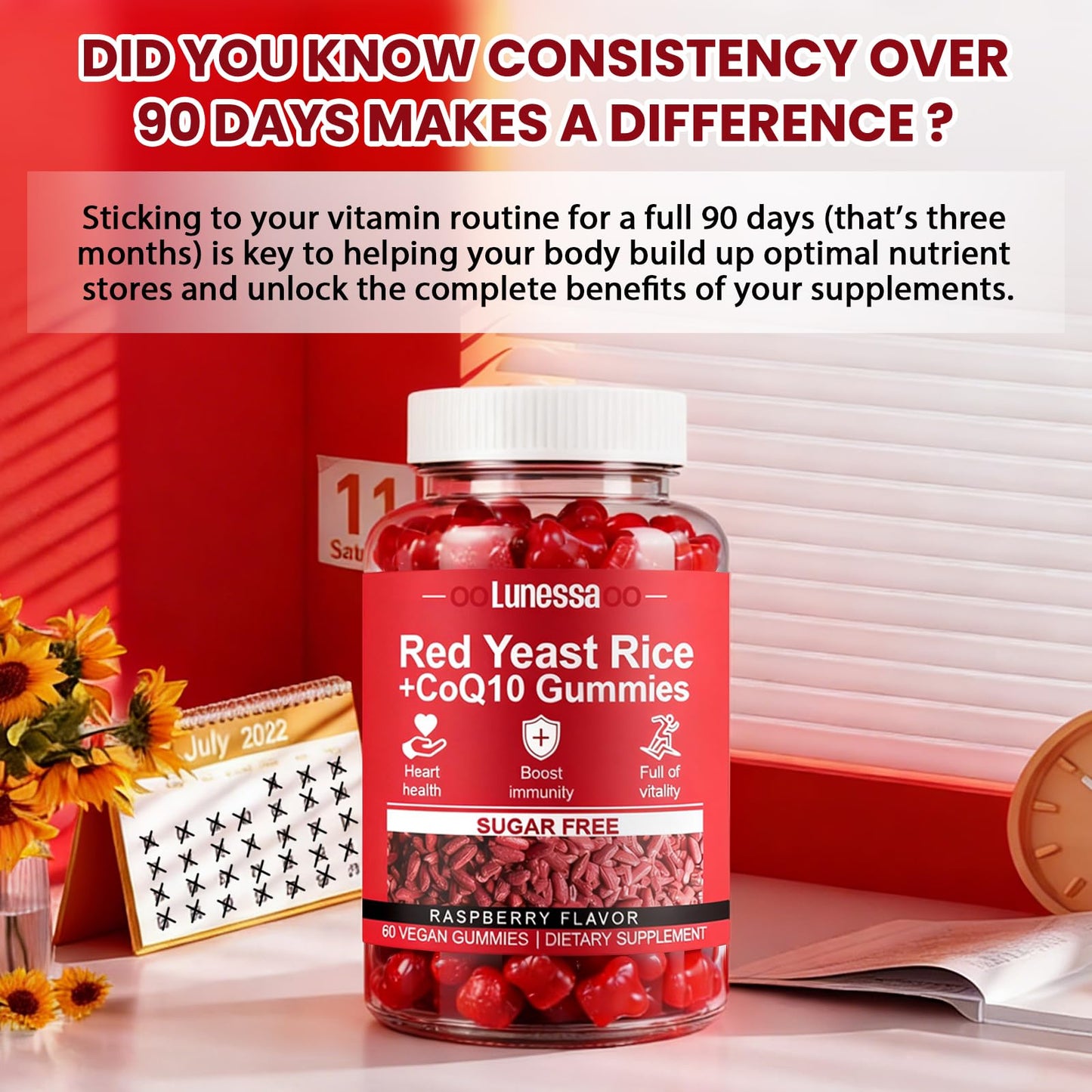Plaxssuss Lunessa Red Yeast Rice and CoQ10 Gummies, 60 Count