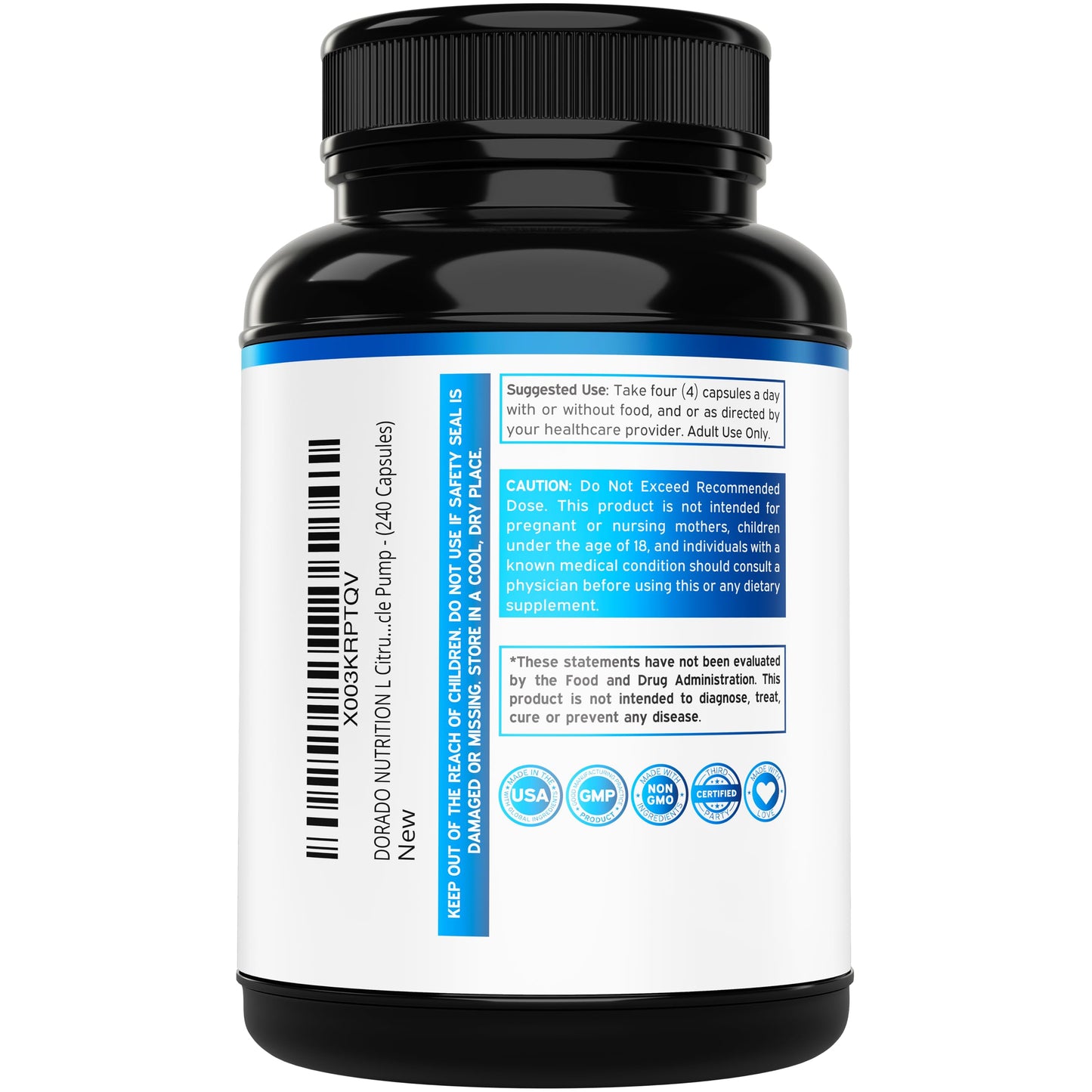DORADO NUTRITION L-Citrulline 3000mg Supplement Pills 240 Count
