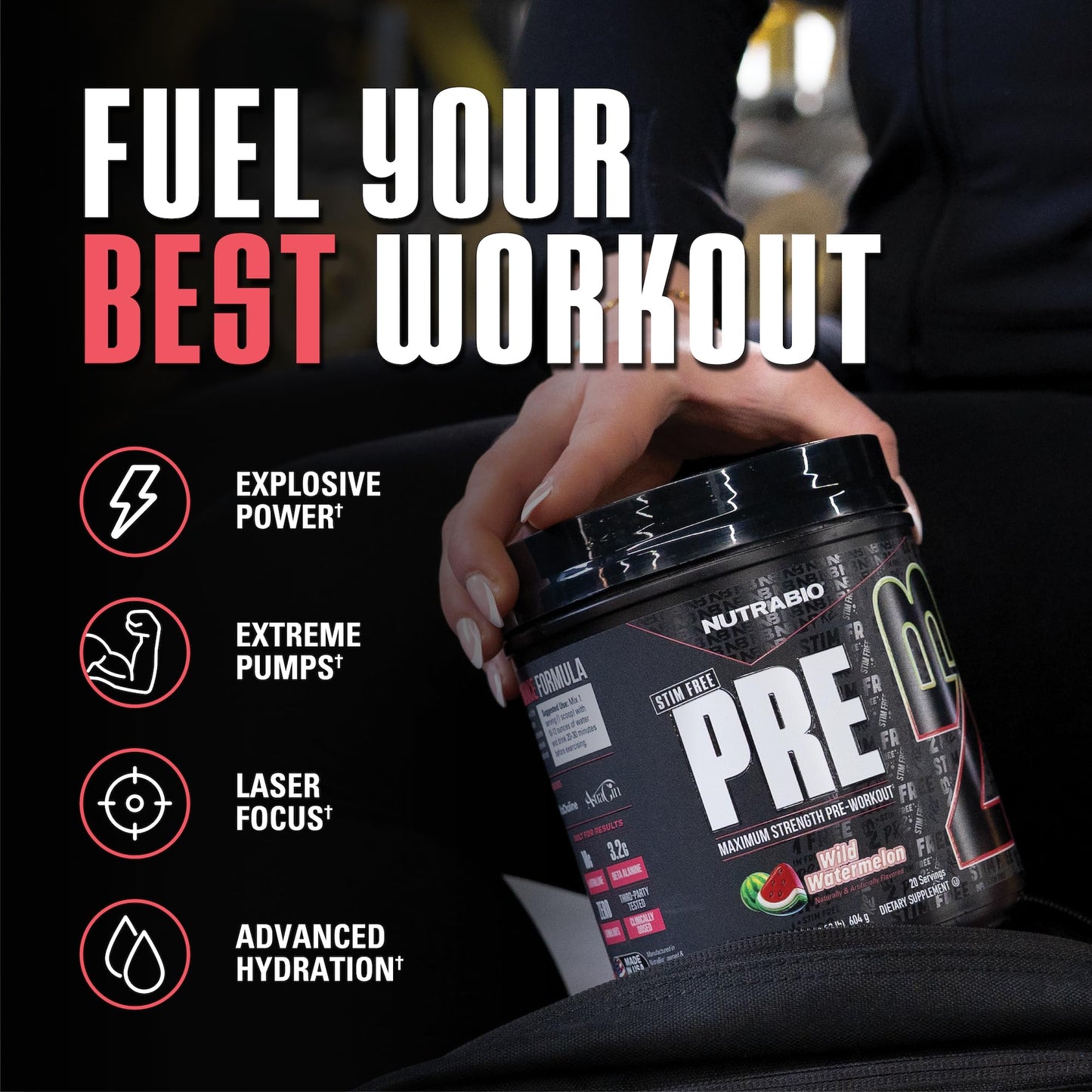 NutraBio STIM-Free PRE Workout for Men Powder 19.2 oz
