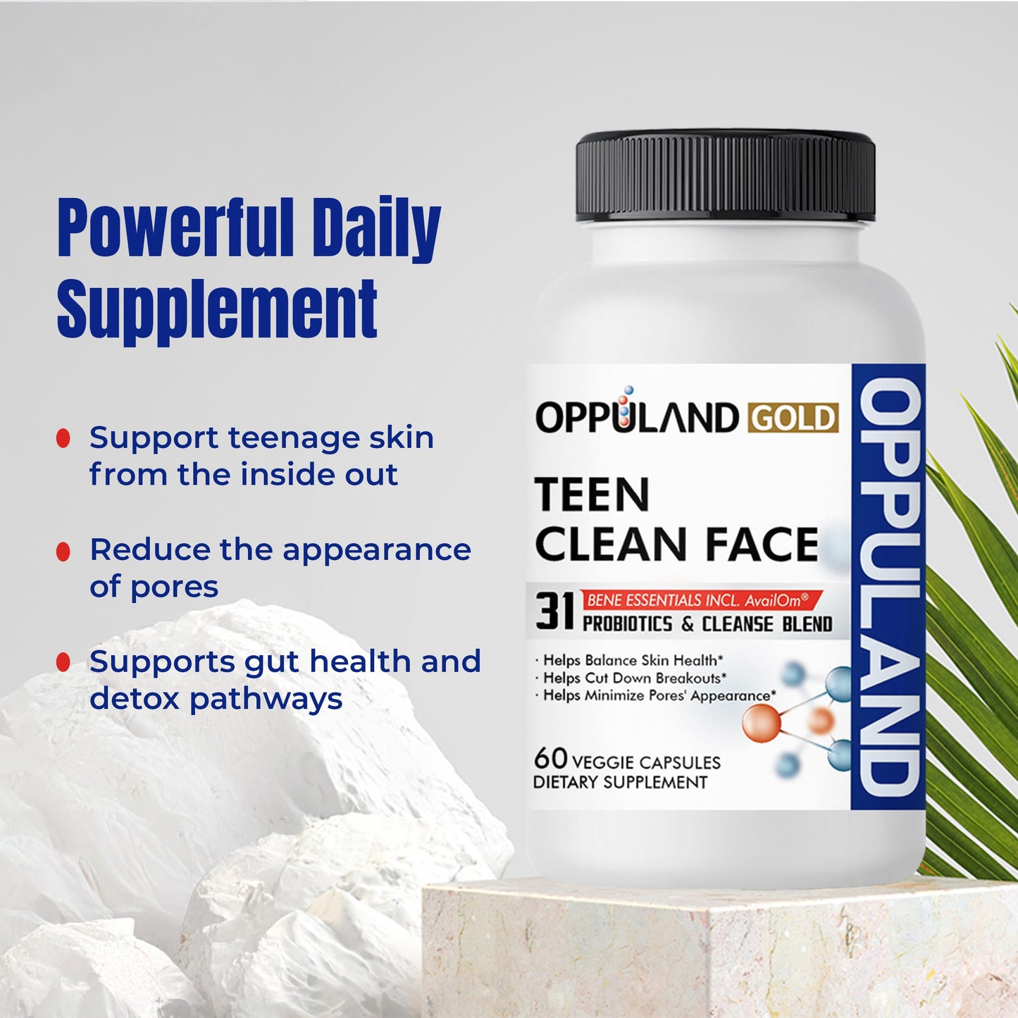 oppuland Teen Clean Face Probiotics & Cleanse Blend Softgels 60 Count