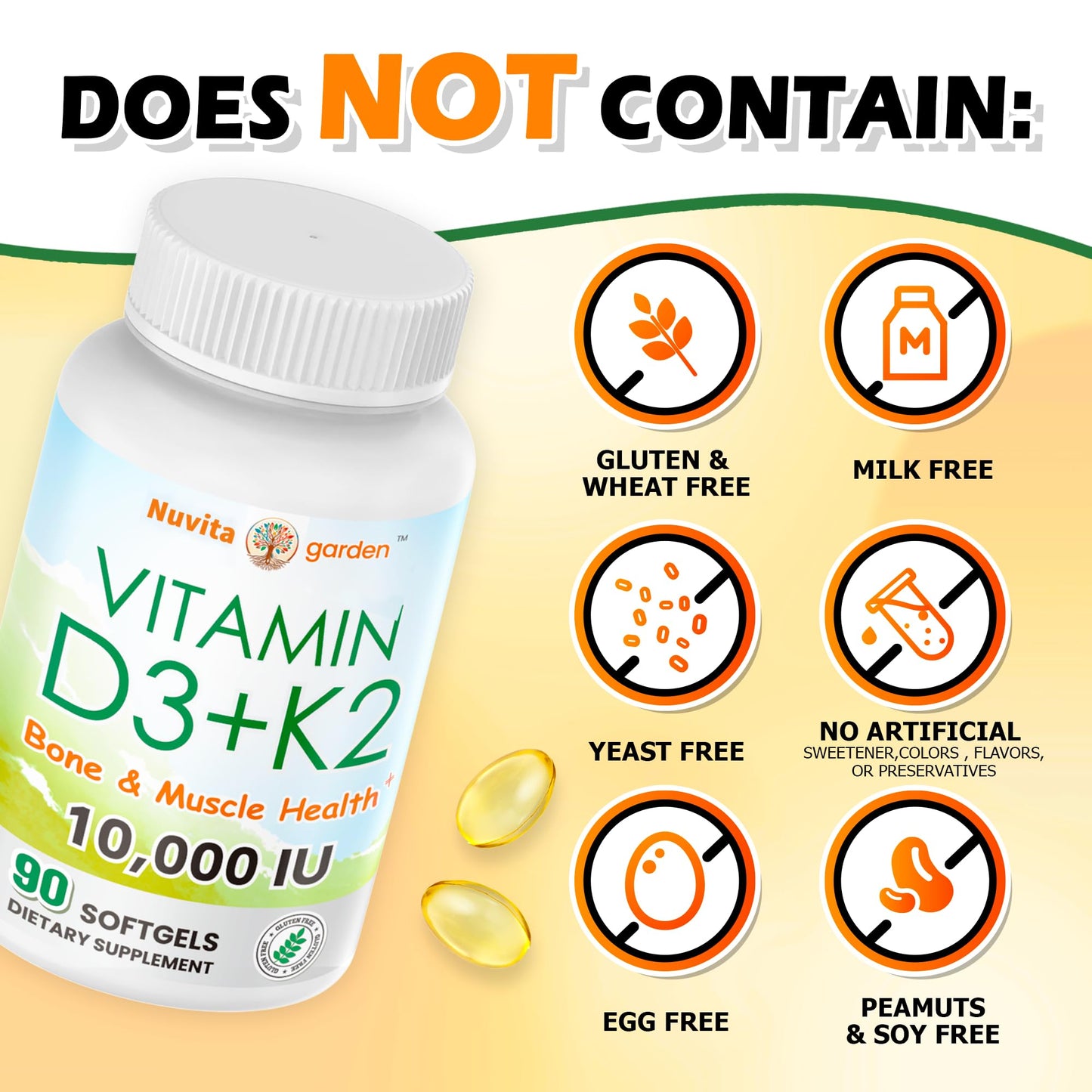 NoMiLu Vitamin D3 10,000 IU + K2 MK7 200 mcg Softgels, 90 Softgels