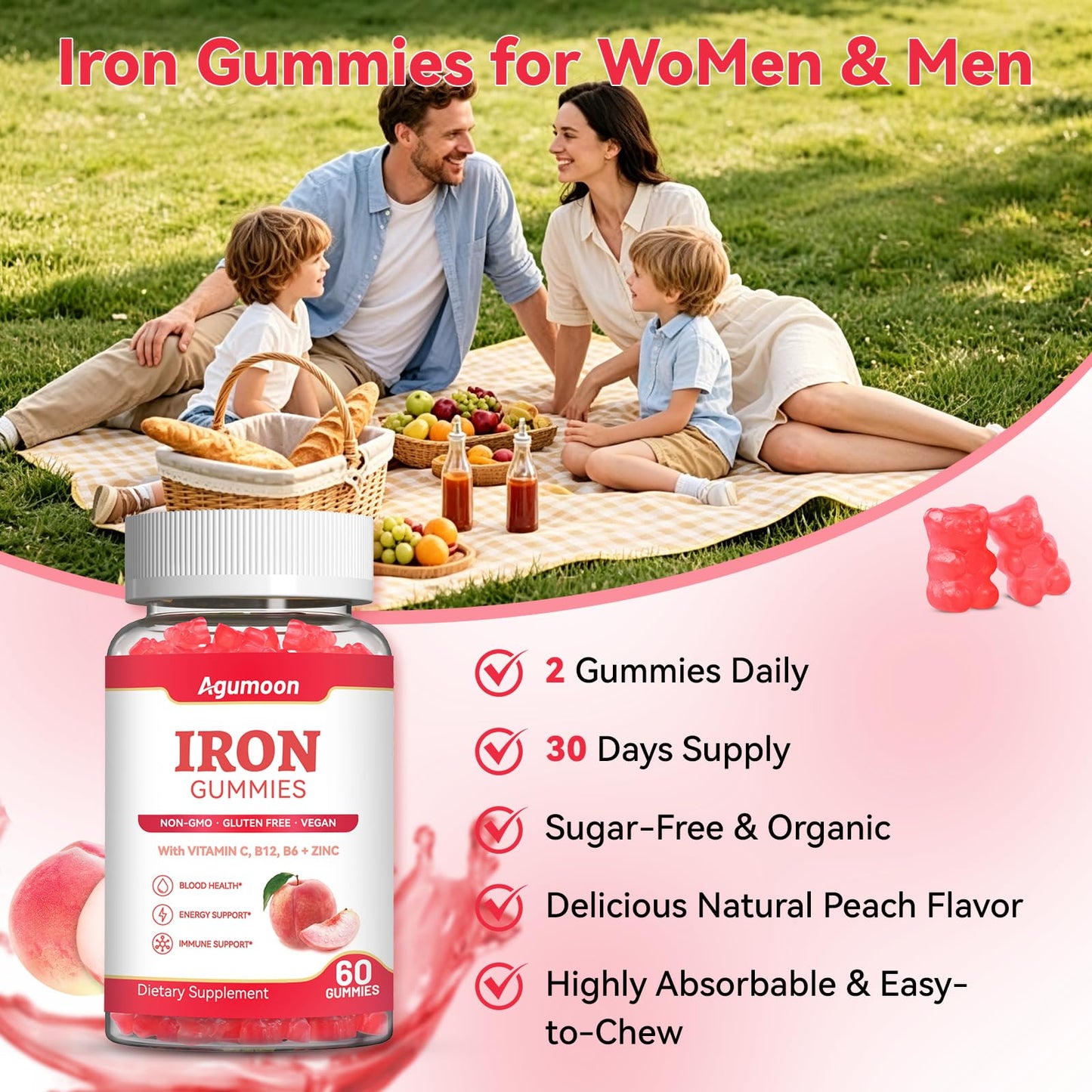 Agumoon Iron Supplement Gummies 60 Gummies