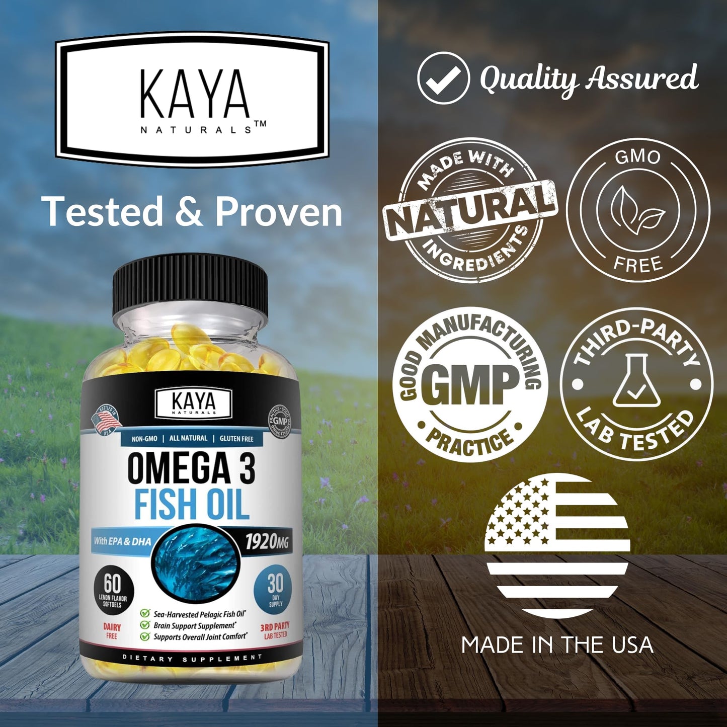 Kaya Naturals Omega 3 Supplement Softgels 60 Count