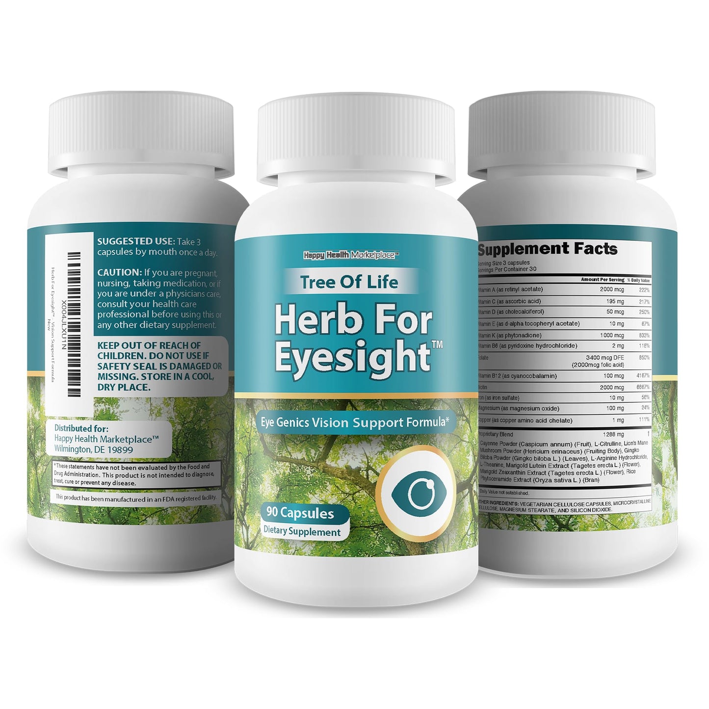 Happy Health Marketplace Vision Support Lutein Eye Health Capsule 90 Count