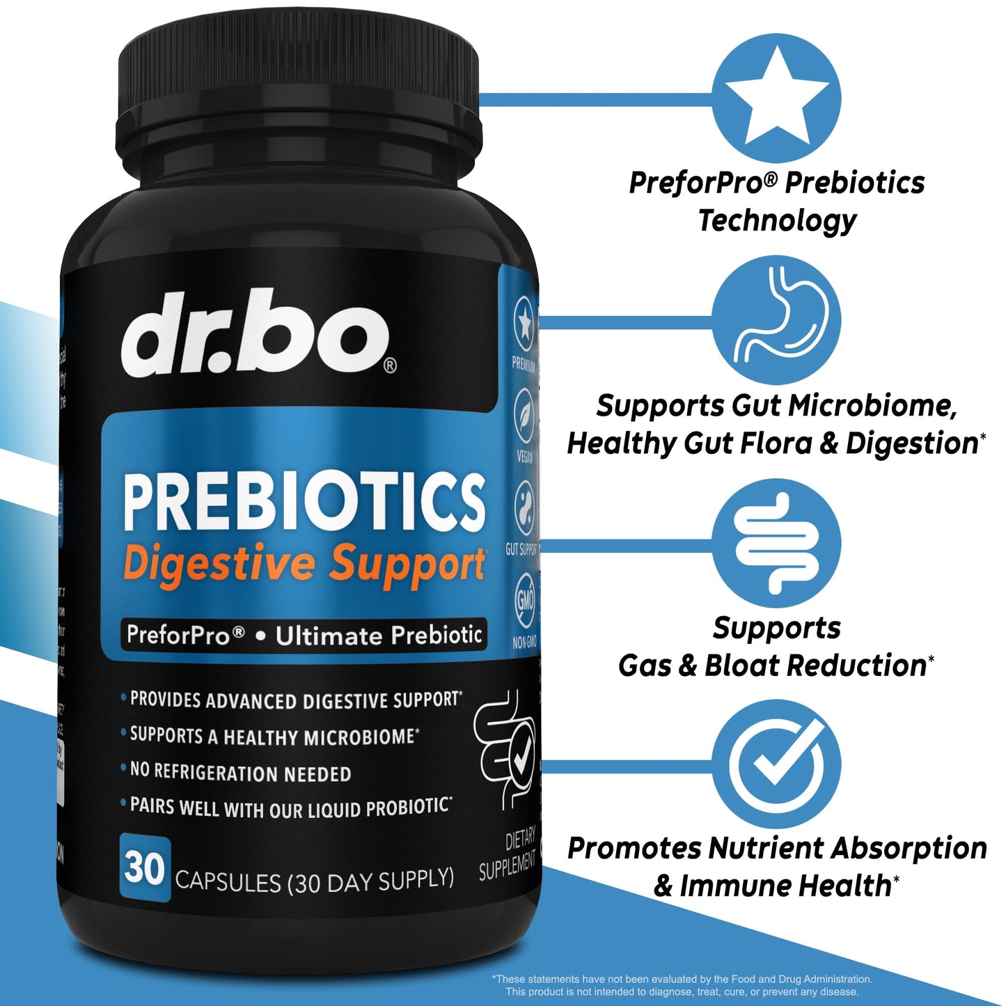 DR. BO Prebiotics Digestive Gut Support Capsules, 30 Capsules