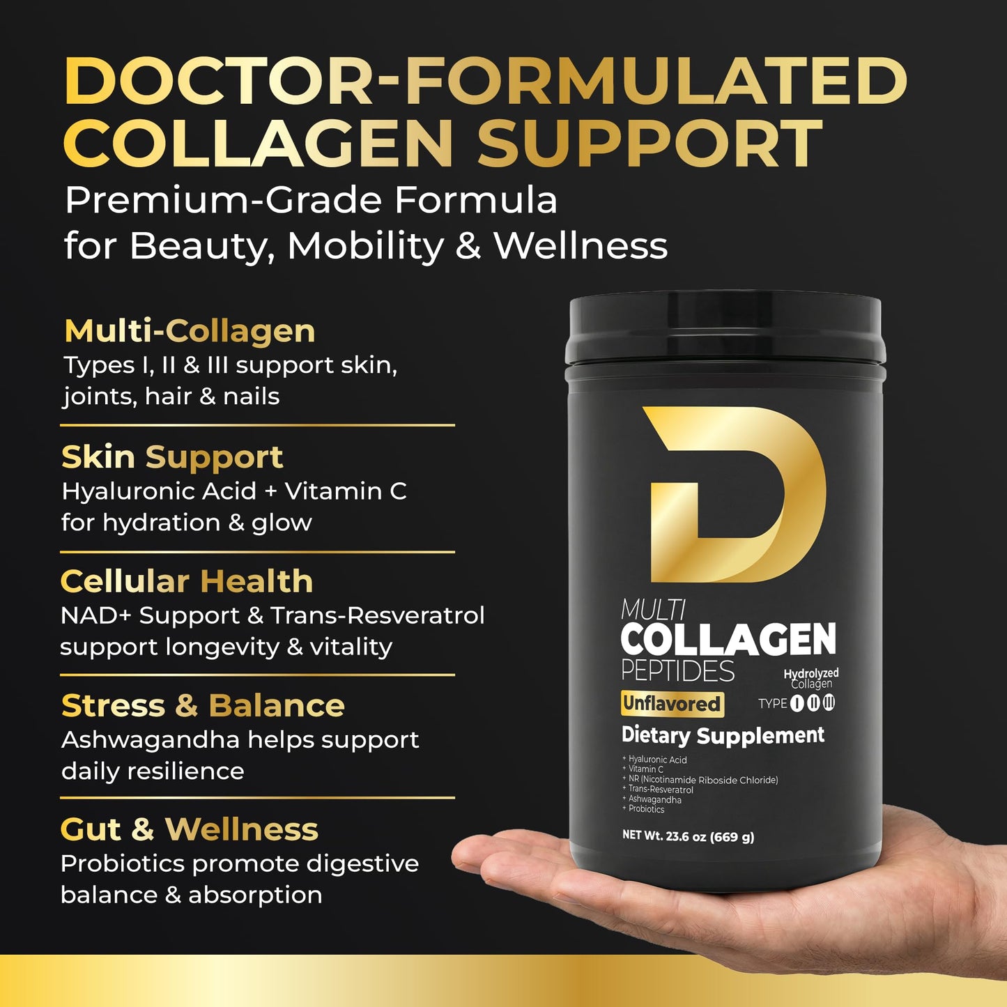 D Collagen Store by Dr. Naim Doctor-Formulated Multi Collagen Peptides Powder for Skin, Hair, Nails & Gut Support, Unflavored, 30 Servings