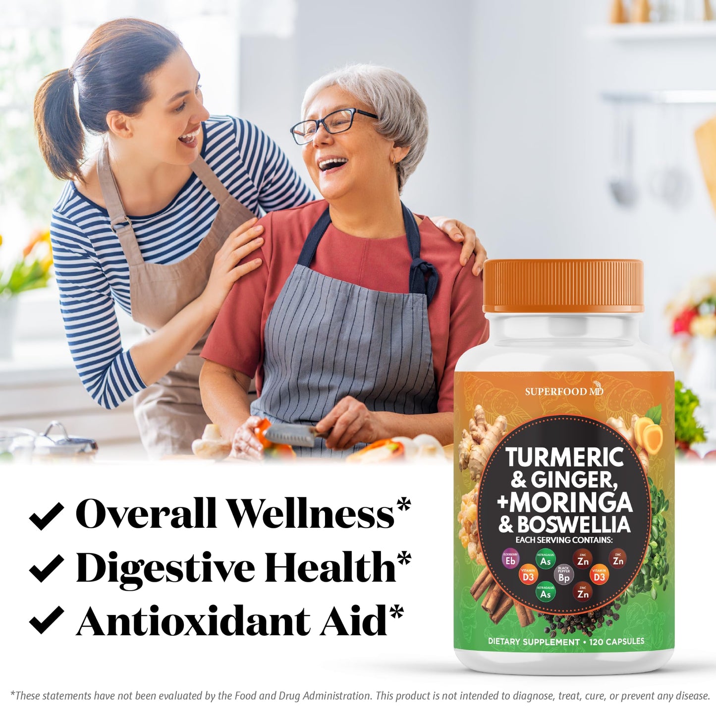Superfood MD Turmeric Moringa Supplement, 240 Capsules