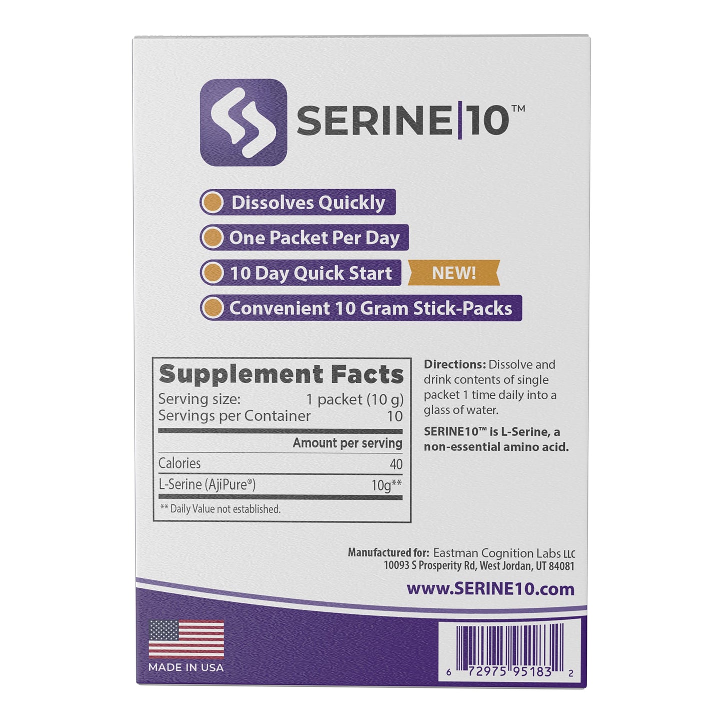 SERINE 10 L-Serine Nootropics Packets Powder, 10 Packets
